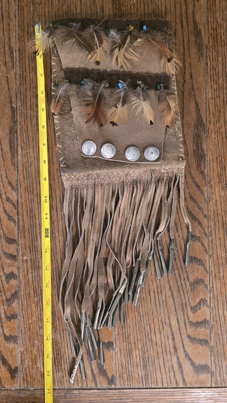 Vintage Native American Navajo Leather Tobacco Bag Fringe Tin Cones Pouch