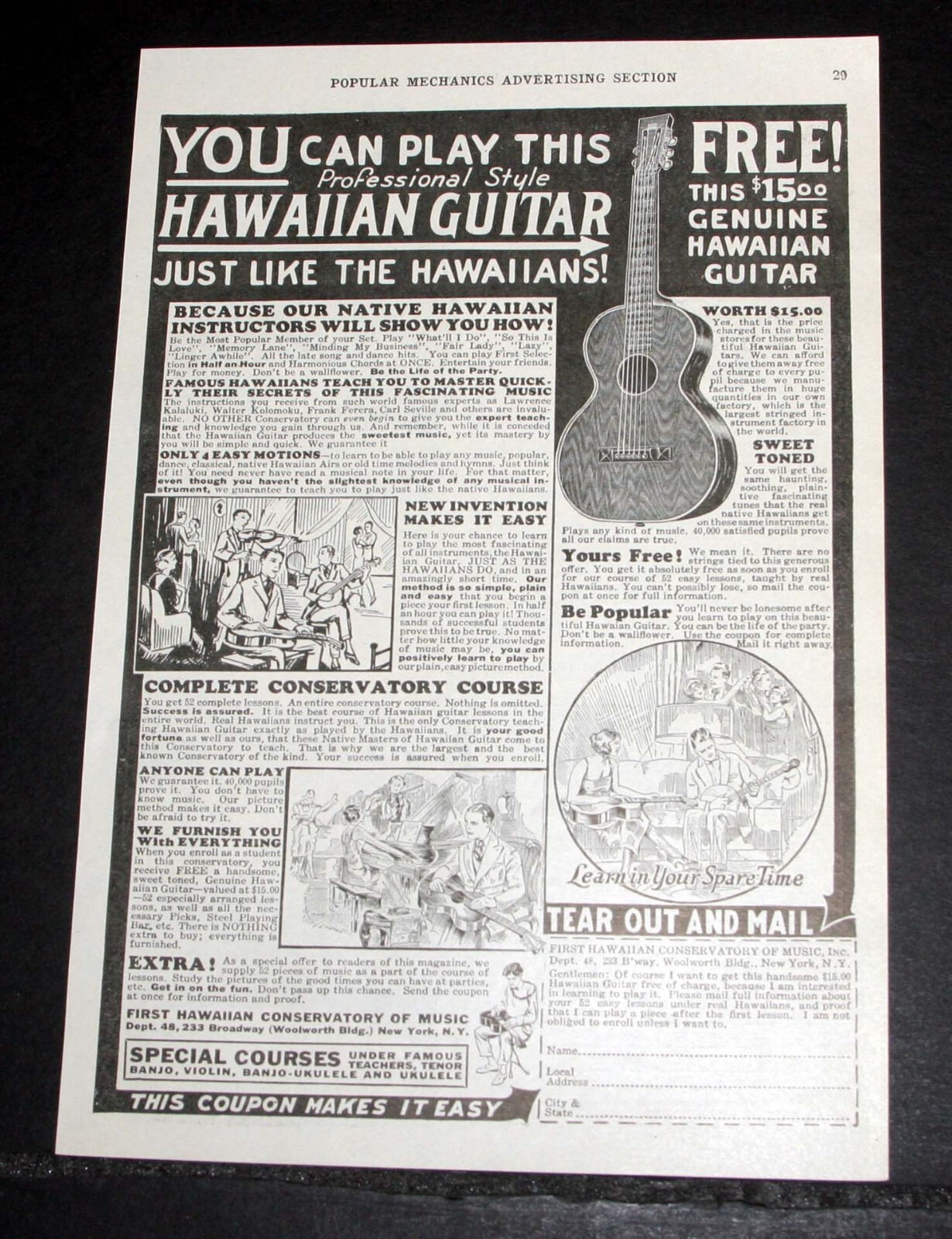 1924 OLD MAGAZINE PRINT AD, YOU CAN PLAY THIS HAWAIIAN GUITAR, LIKE A HAWAIIAN