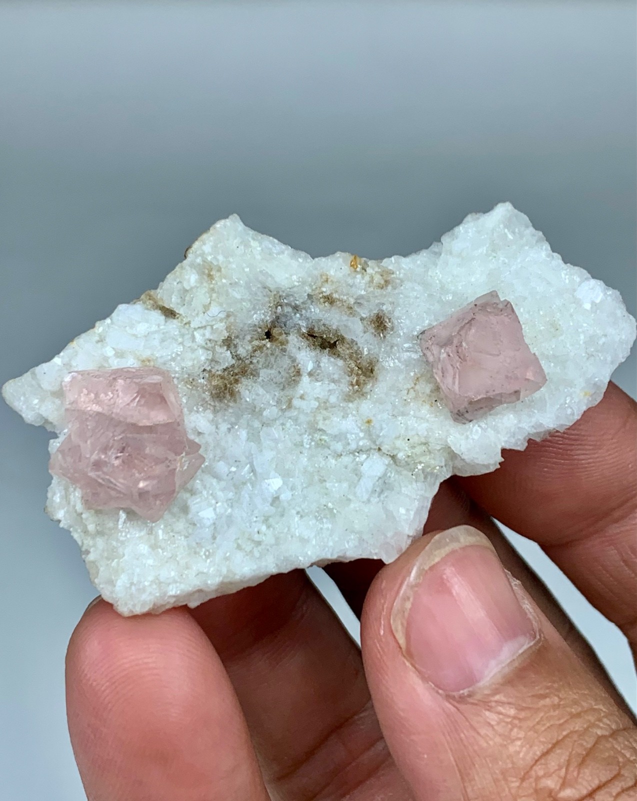 19g Natural Pink Pyramid Shape Fluorite Crystals Perched On It’s Matrix From Pak