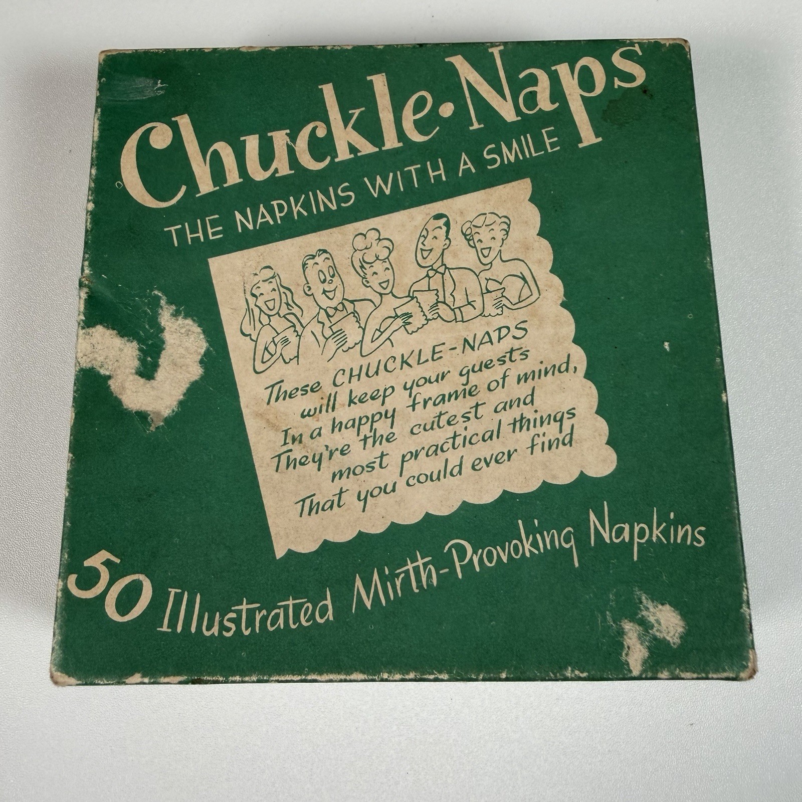 Vintage 1950s Chuckle-Naps Novelty Cocktail Napkins Box Mid Century Humor Vintage 1950s Chuckle-Naps Novelty Cocktail Napkins Box Mid Century Humor