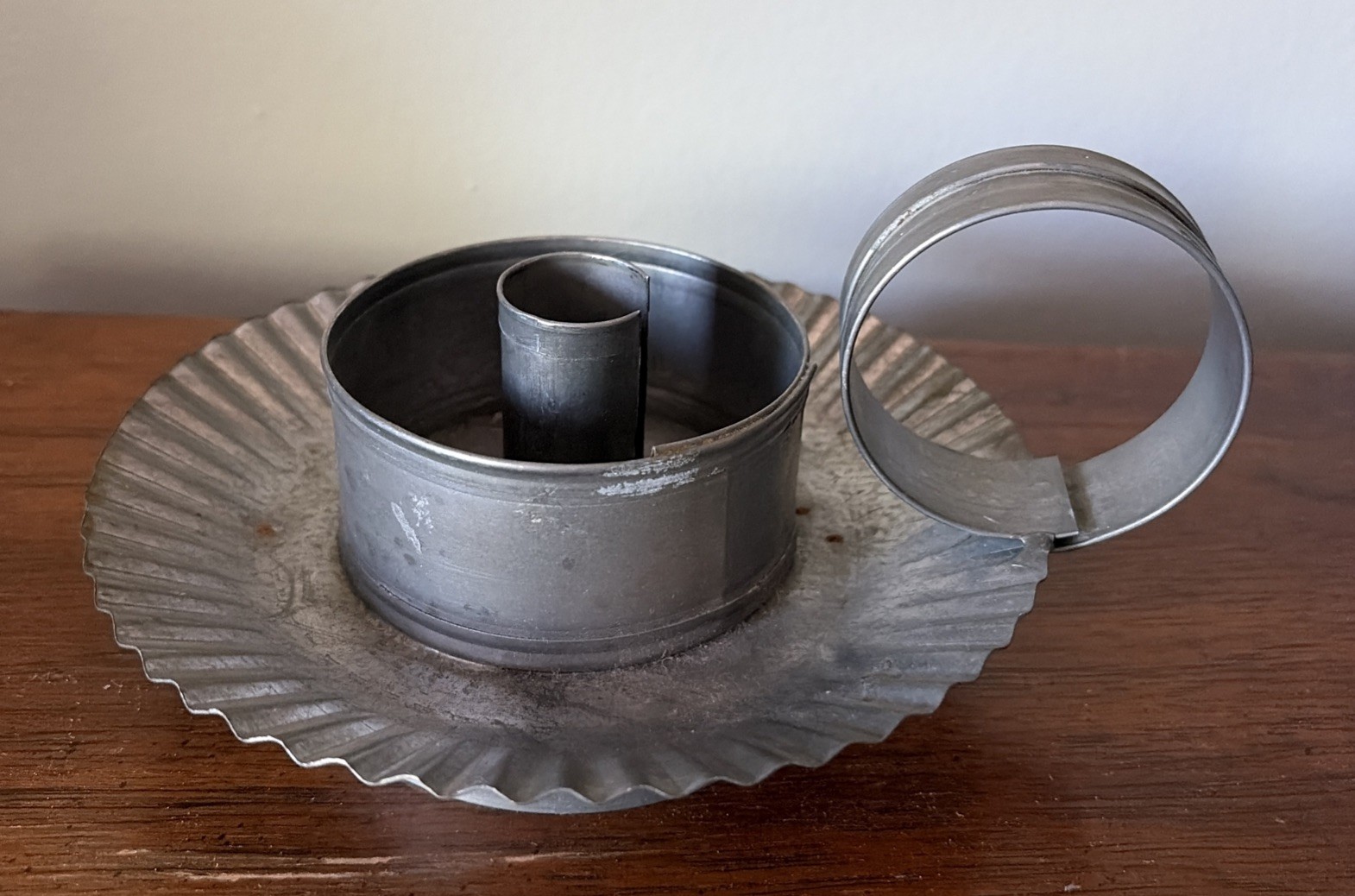 Vintage Primitive Chamber Stick Tin Candle With Finger Holder - Rustic Decor