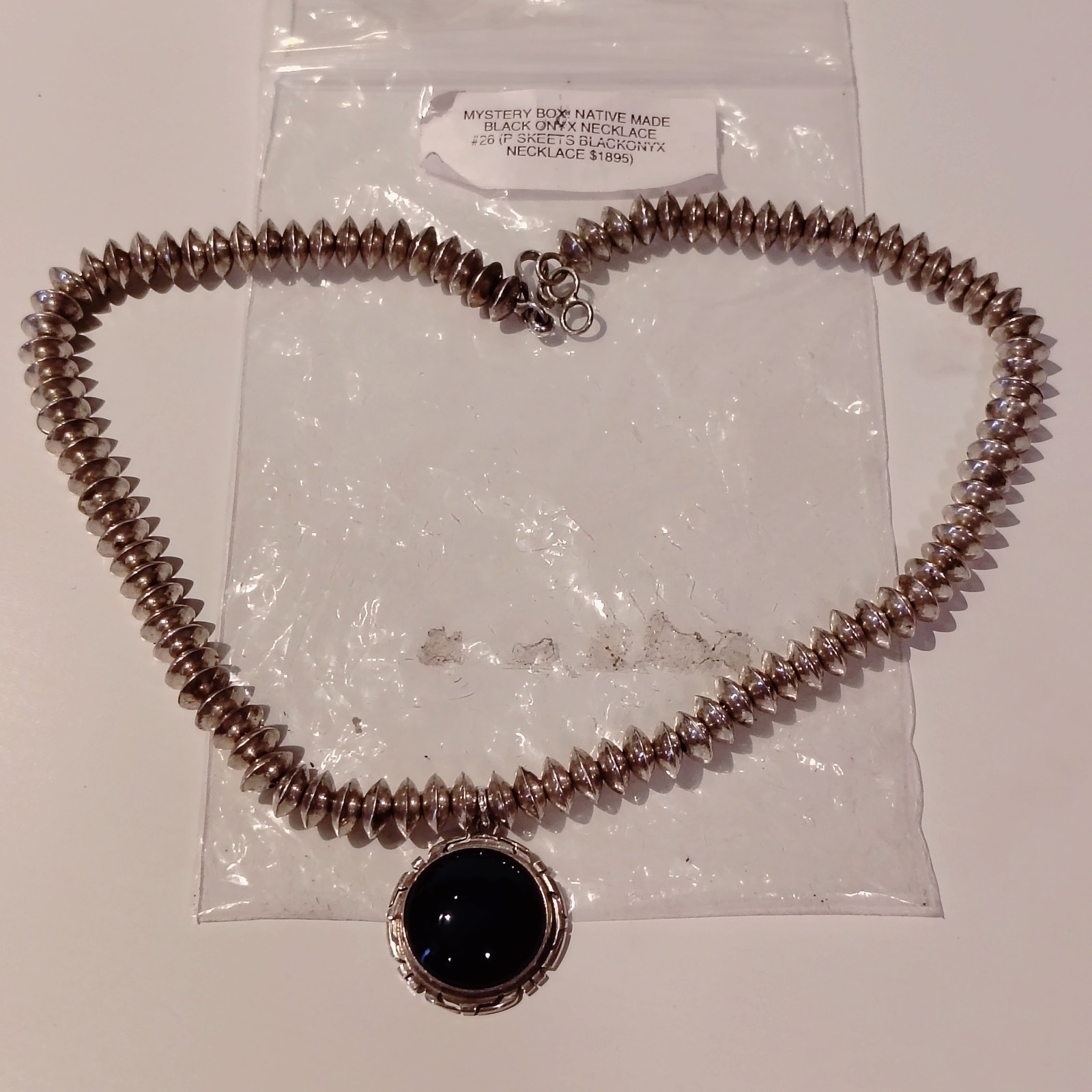 Navajo Sterling Silver and Black Onyx Pendant Sterling Silver Sauser Necklace Navajo Sterling Silver and Black Onyx Pendant Sterling Silver Sauser Necklace