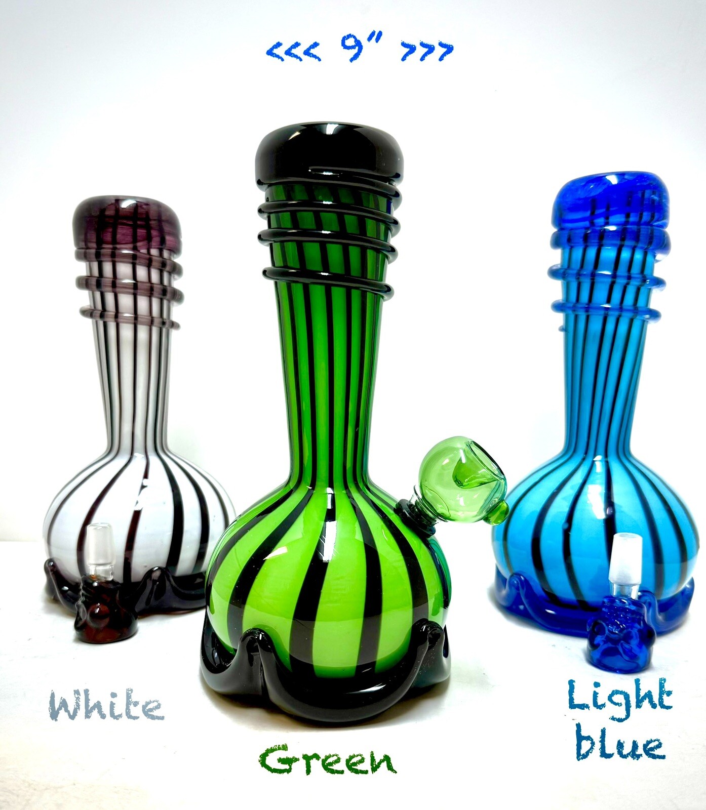 9” Stripped Sake w/crown Pipe   Colors: LB/G/W