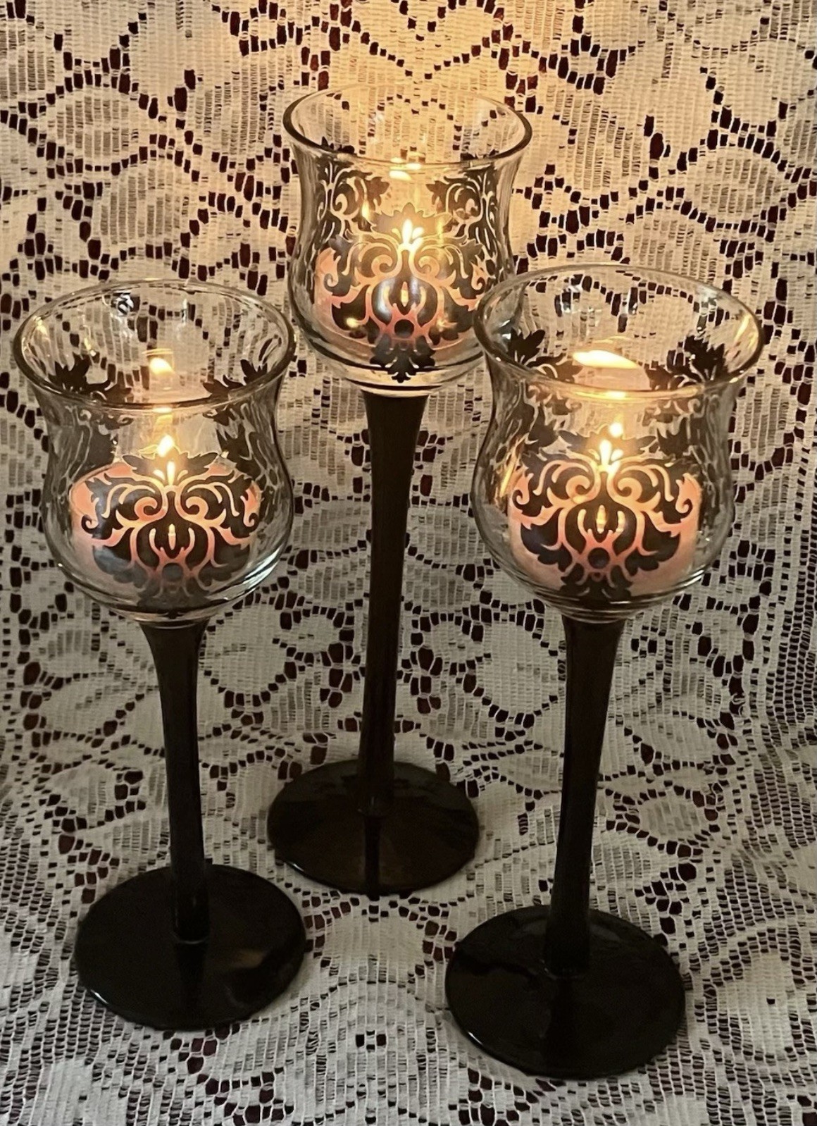 PartyLite FORBIDDEN Trio P91307 Stemmed Votive Tealight Romance Holders Lot 3