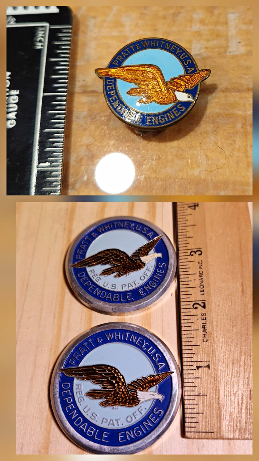 3pc Vintage Pratt & Whitney Aviation Lot - Enamel Wallace Pin & Engine Emblems