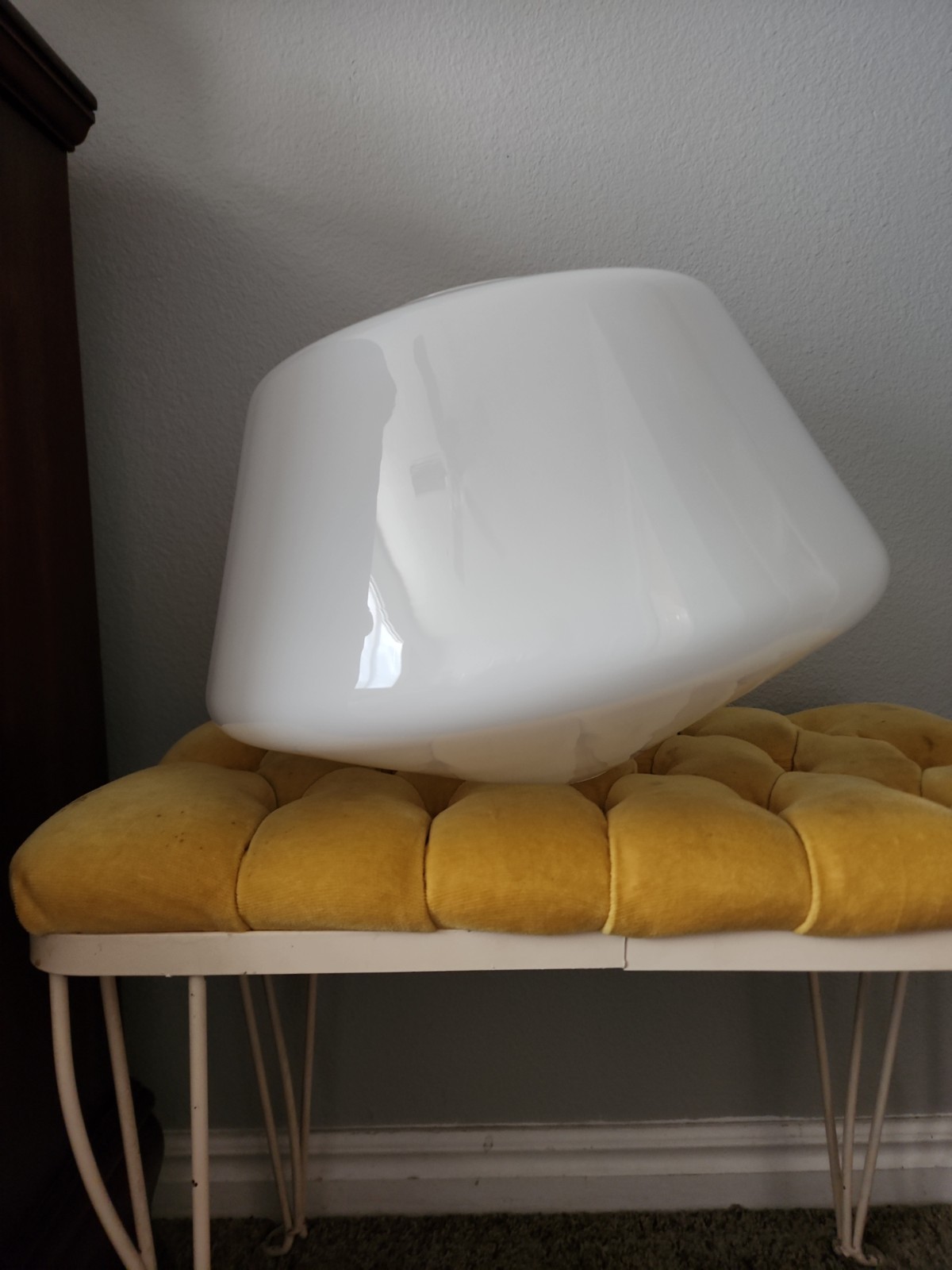 Vintage Large White School Light Glass Lamp Shade Odd Shaped