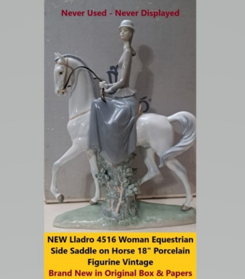 NEW Lladro Porcelain Figurine Woman on Horse Figurine #04516 Spain 4516 NEW Lladro Porcelain Figurine Woman on Horse Figurine #04516 Spain 4516