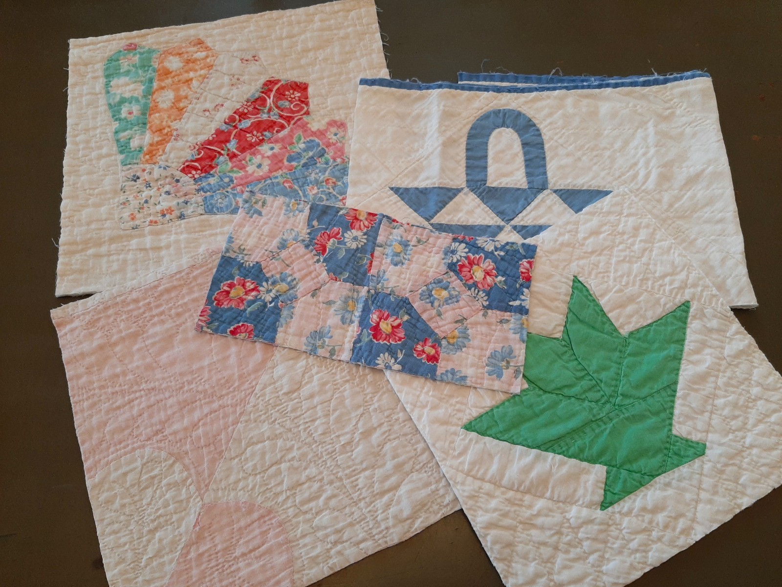 Vintage Cutter Quilt Blocks & Pieces ~ Lot of 7 for Creative Hands~ Read