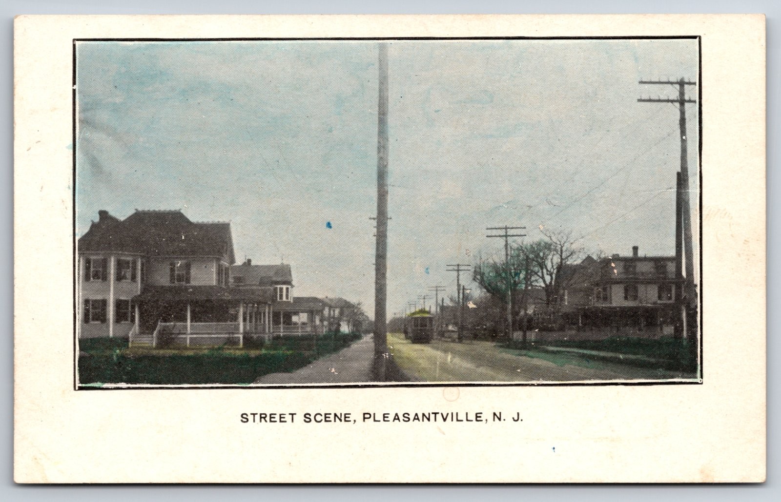 Pleasantville New Jersey Street Scene Houses Utility Poles Trolley Postcard Pleasantville New Jersey Street Scene Houses Utility Poles Trolley Postcard