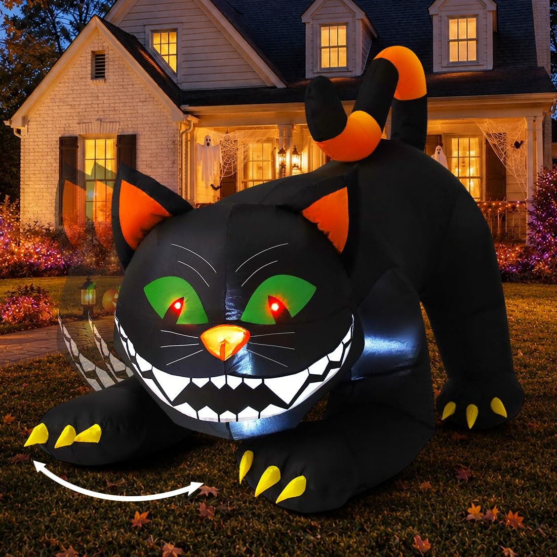 COMIN 6 FT Halloween Black Cat Inflatable with Moving Head Built-in LEDs