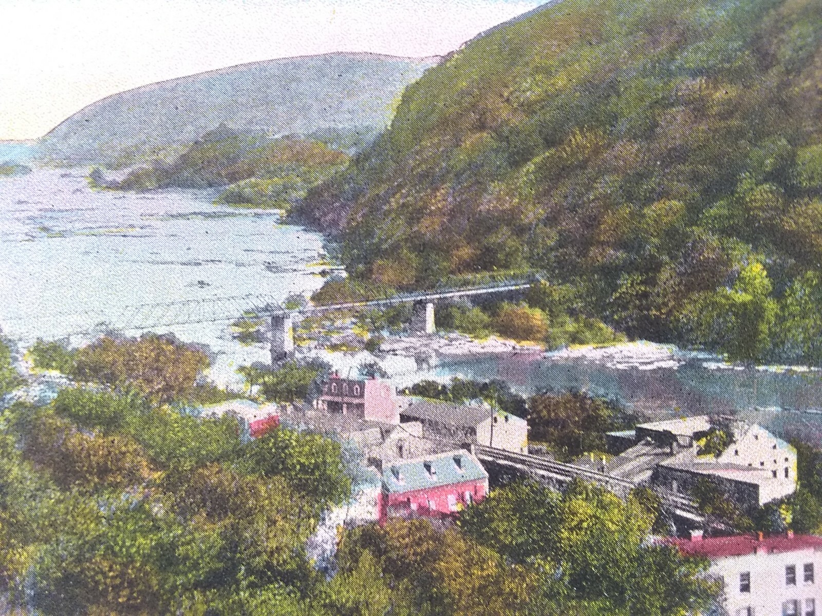 Vtg postcard. Looking toward Gap from Jefferson Rock. Harpers ferry, W.VA. (L2)