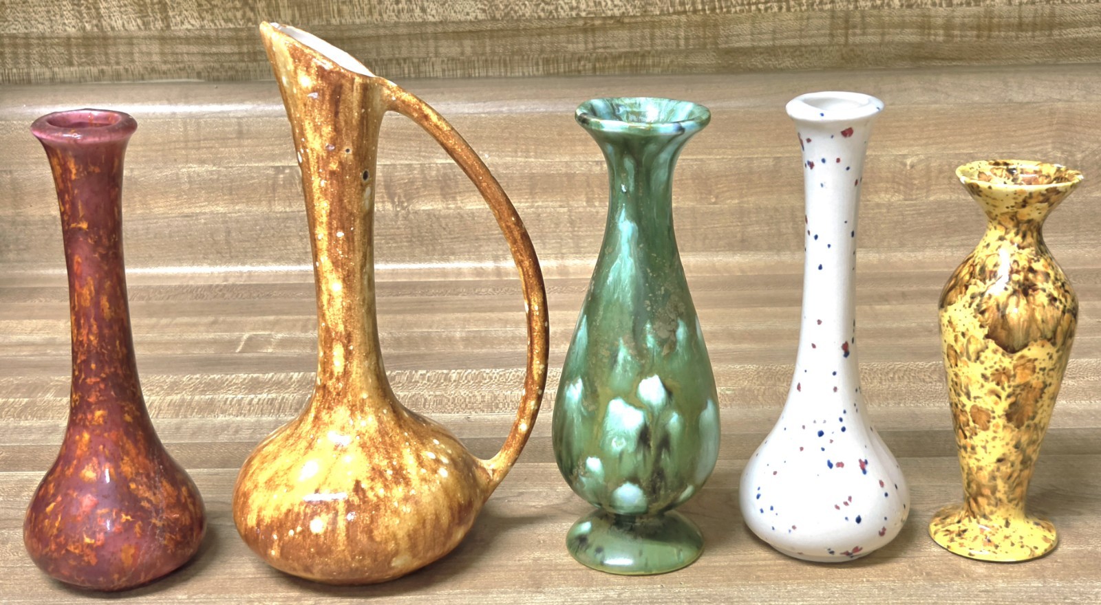 Vintage MCM 60s 70s Colorful Splatterware Drip Glaze Ceramic Vase Lot 5 Vases 