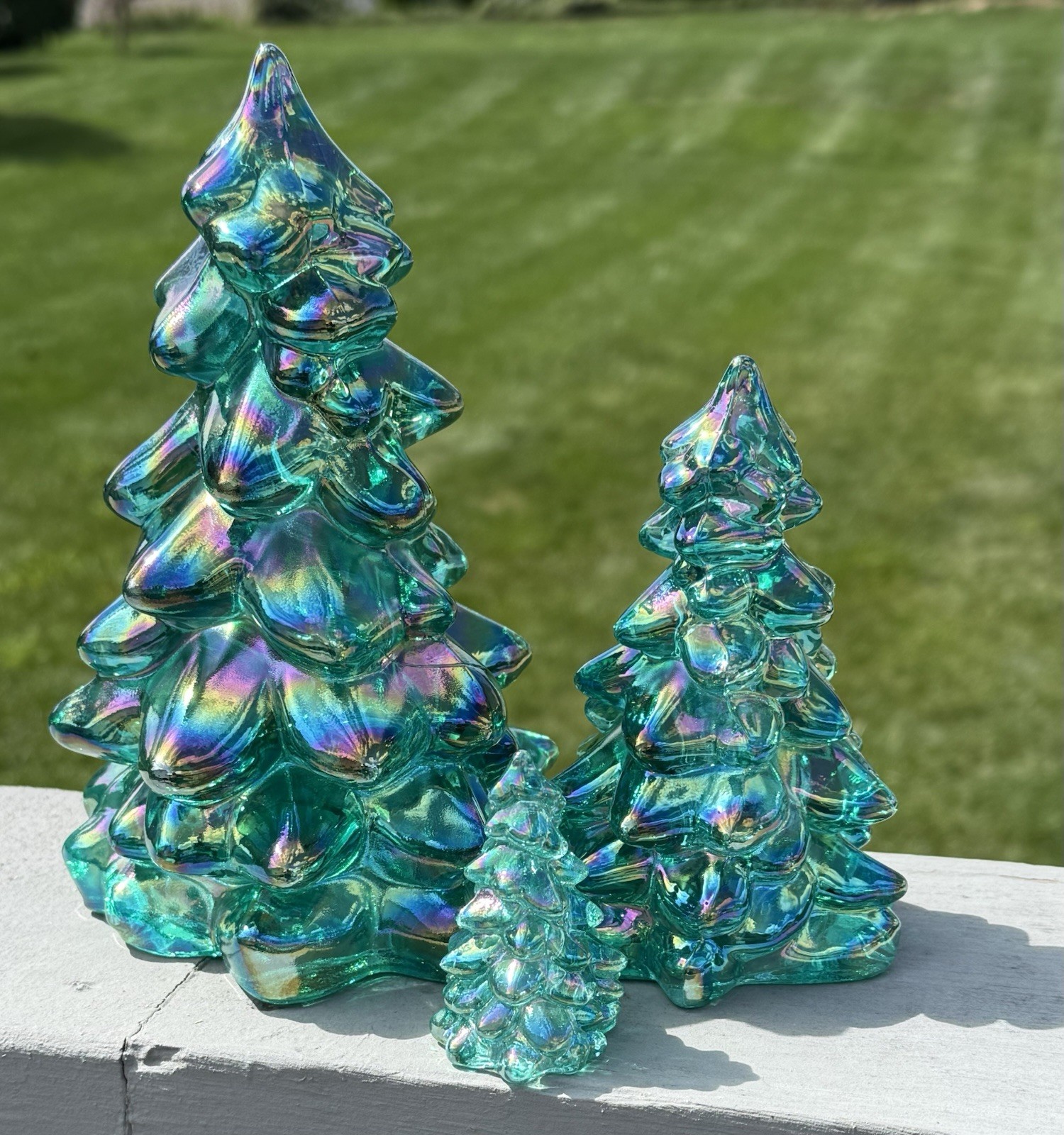 Mosser Glass Christmas Tree Set 3 sizes TEAL CARNIVAL Holiday Christmas
