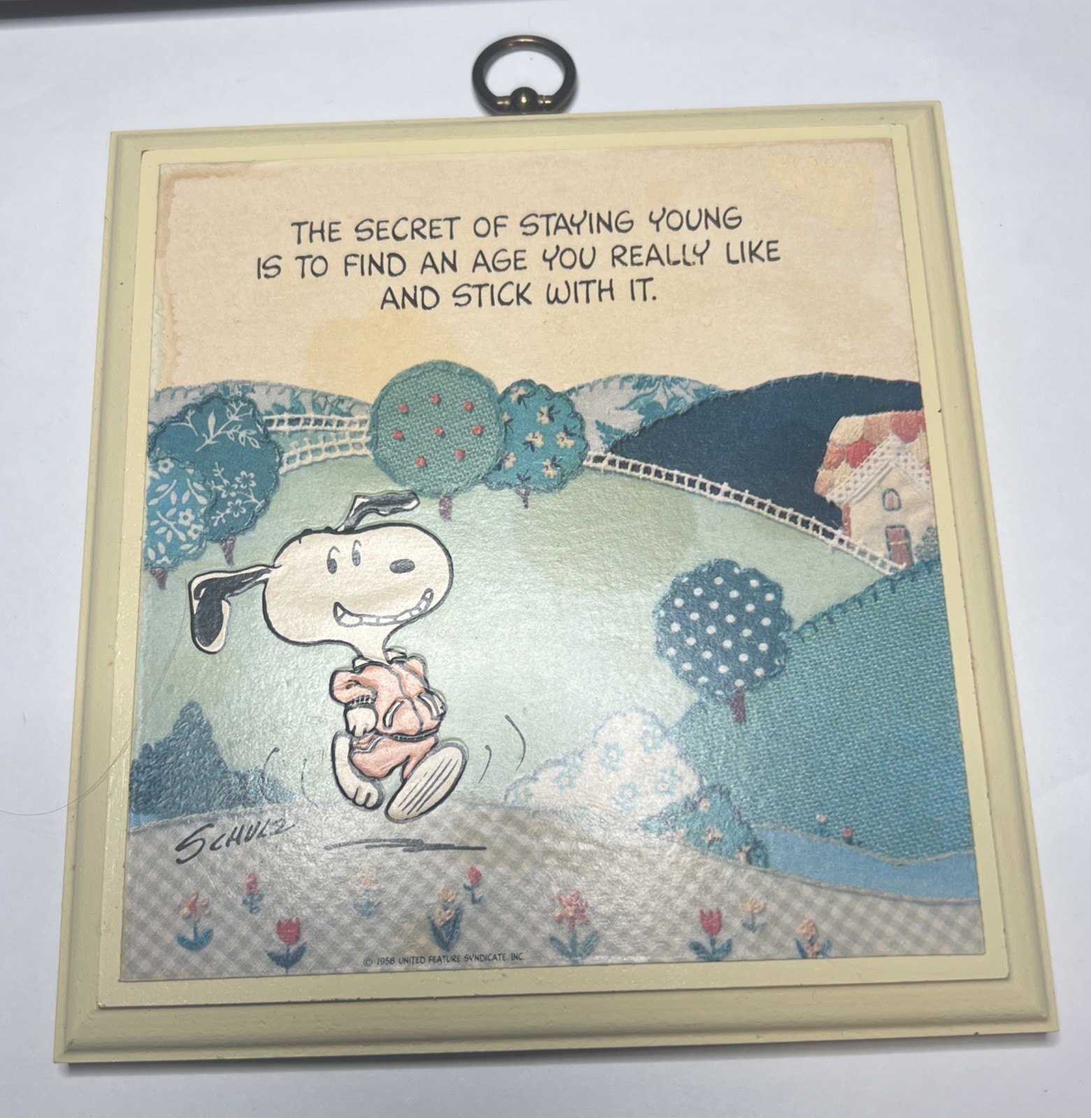 Vintage 1958 Hallmark Plaque Snoopy Peanuts Secret To Staying Young 