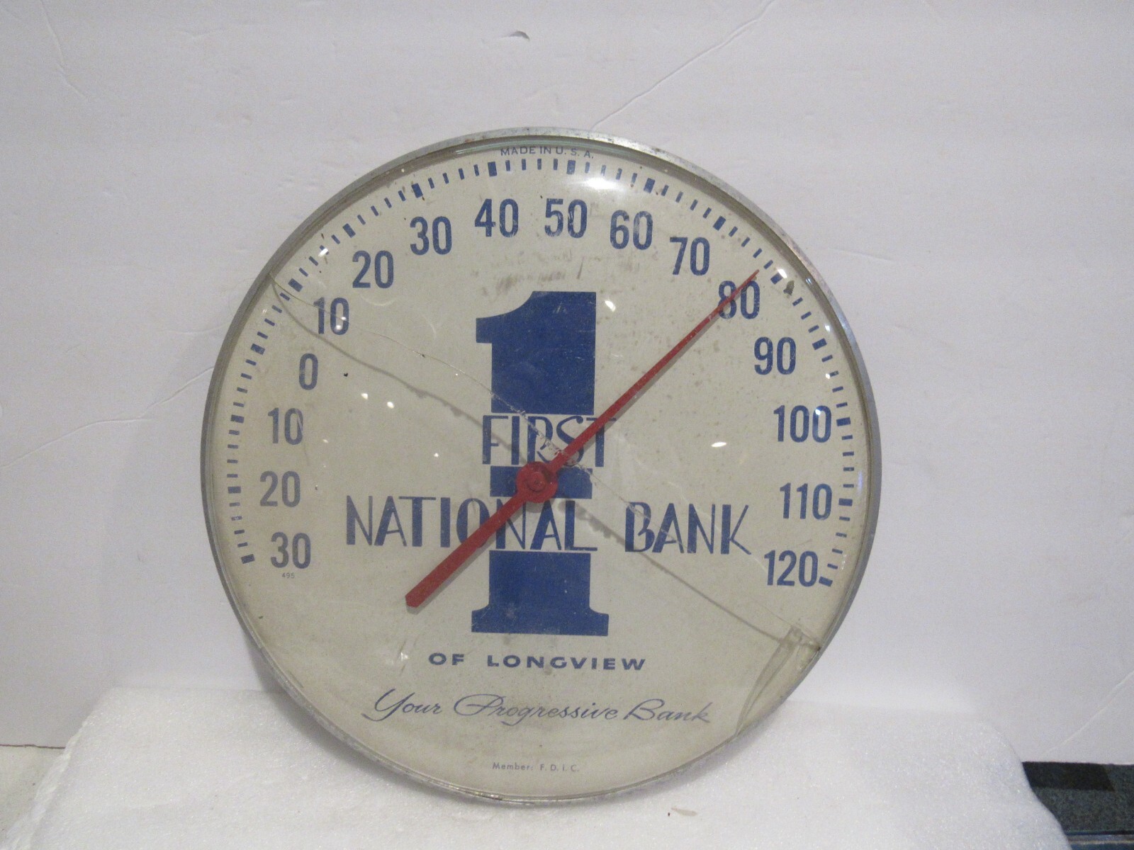 Advertising First National Bank Thermometer Round Longview FDIC Original USA