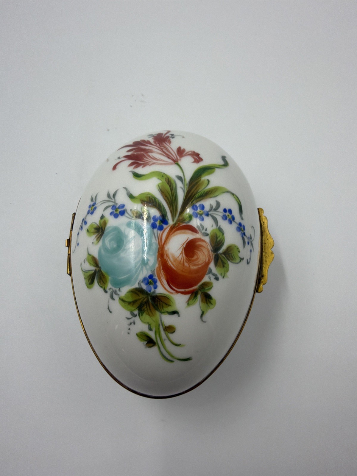 Vintage Limoges Style Hand Painted Porcelain Egg Gold/Floral Hinged Trinket Box Vintage Limoges Style Hand Painted Porcelain Egg Gold/Floral Hinged Trinket Box