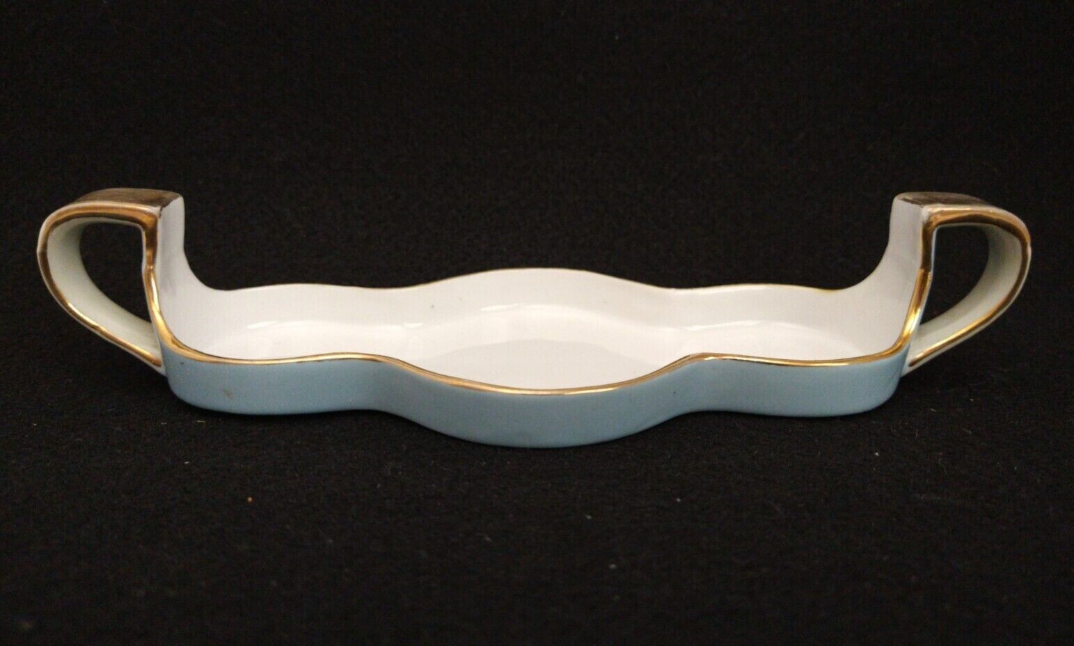 VTG NIPPON  trinket handled dish light blue gold trim M-in-Wreath