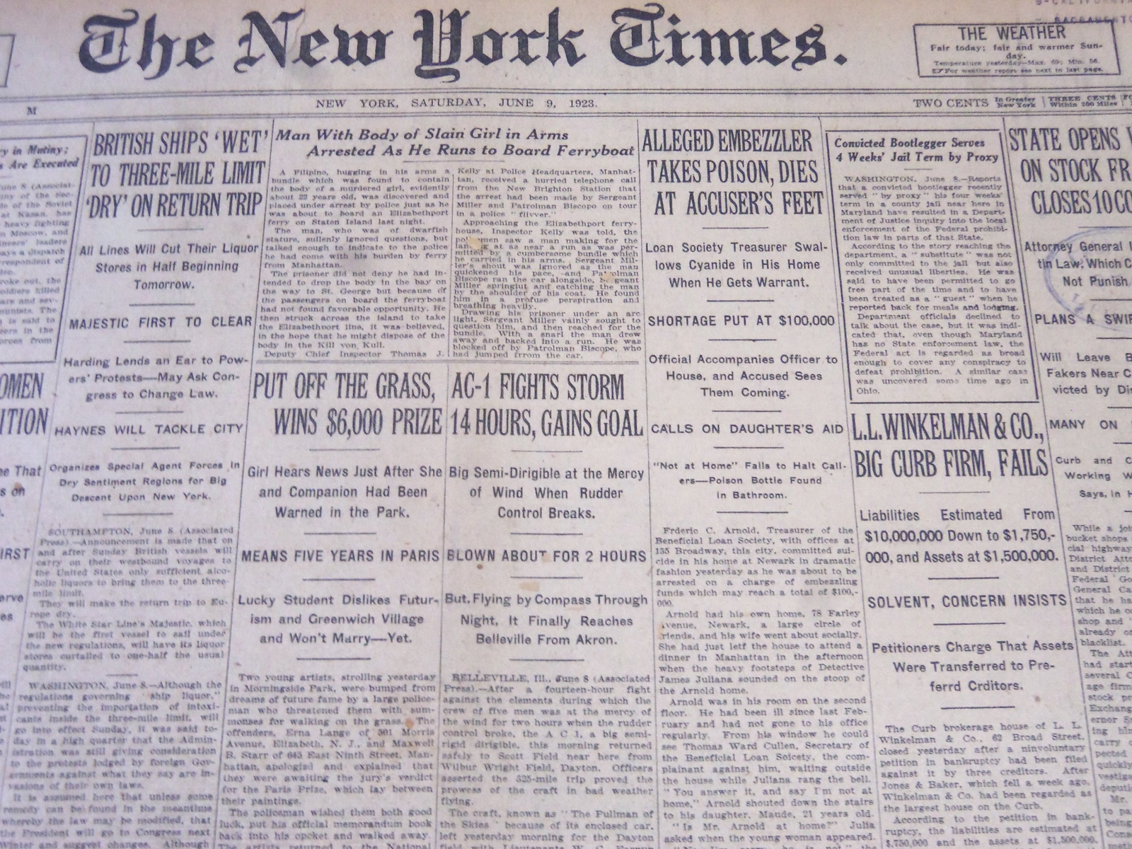 1923 JUNE 9 NEW YORK TIMES - L. L. WINKELMAN & CO. FAILS - NT 5860