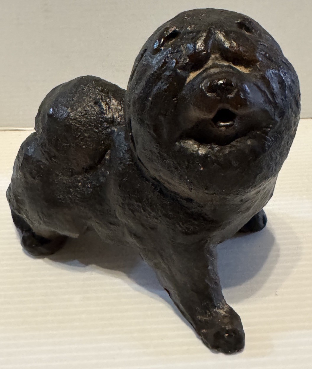 Vintage Black  Chow Chow Dog Figurine Heavy Pottery Signed #106 4.5”L 4.5”T 3” W