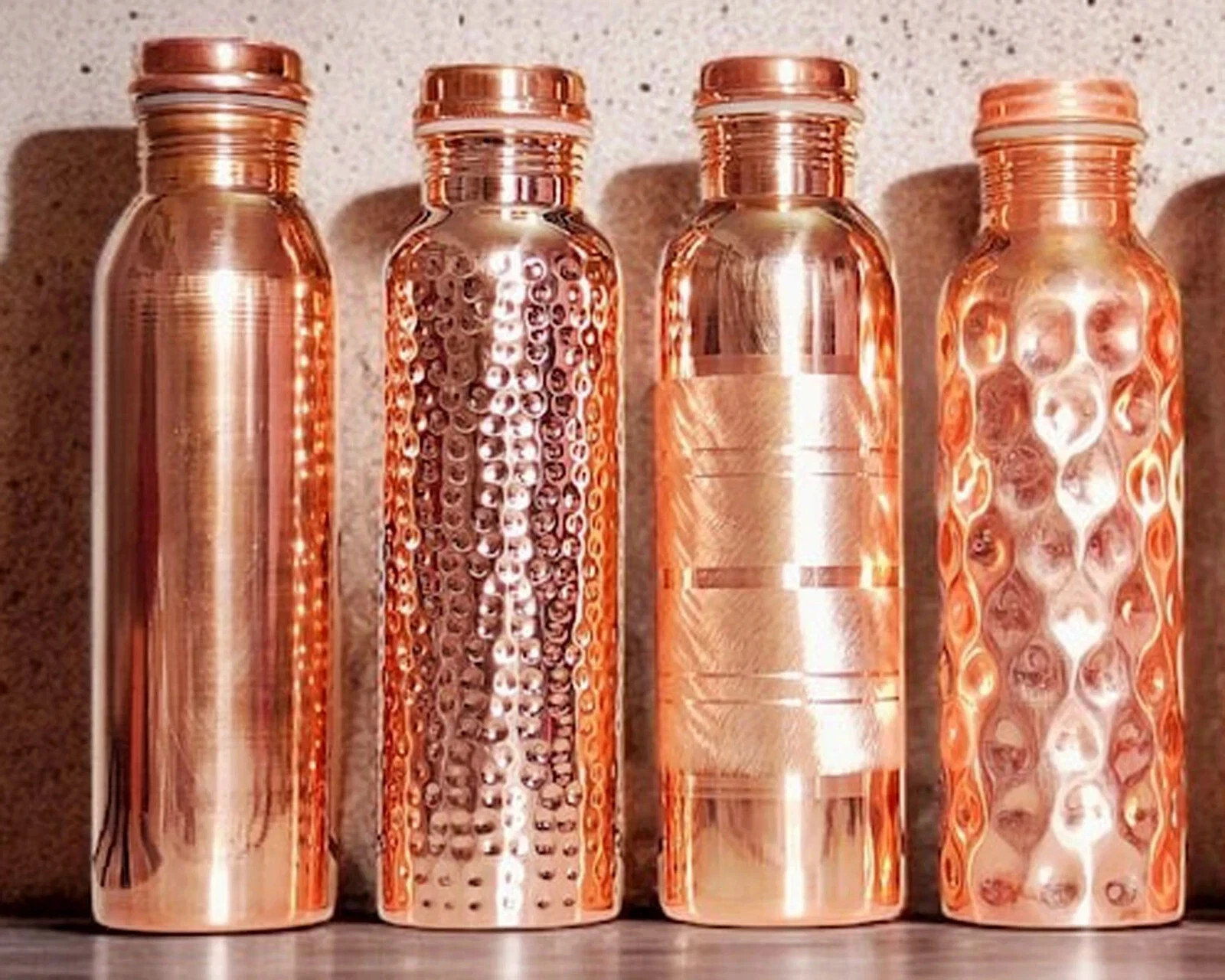 Set of 4 Pure Copper Water Bottles 1000ml Each Leak Proof Ayurveda Yoga