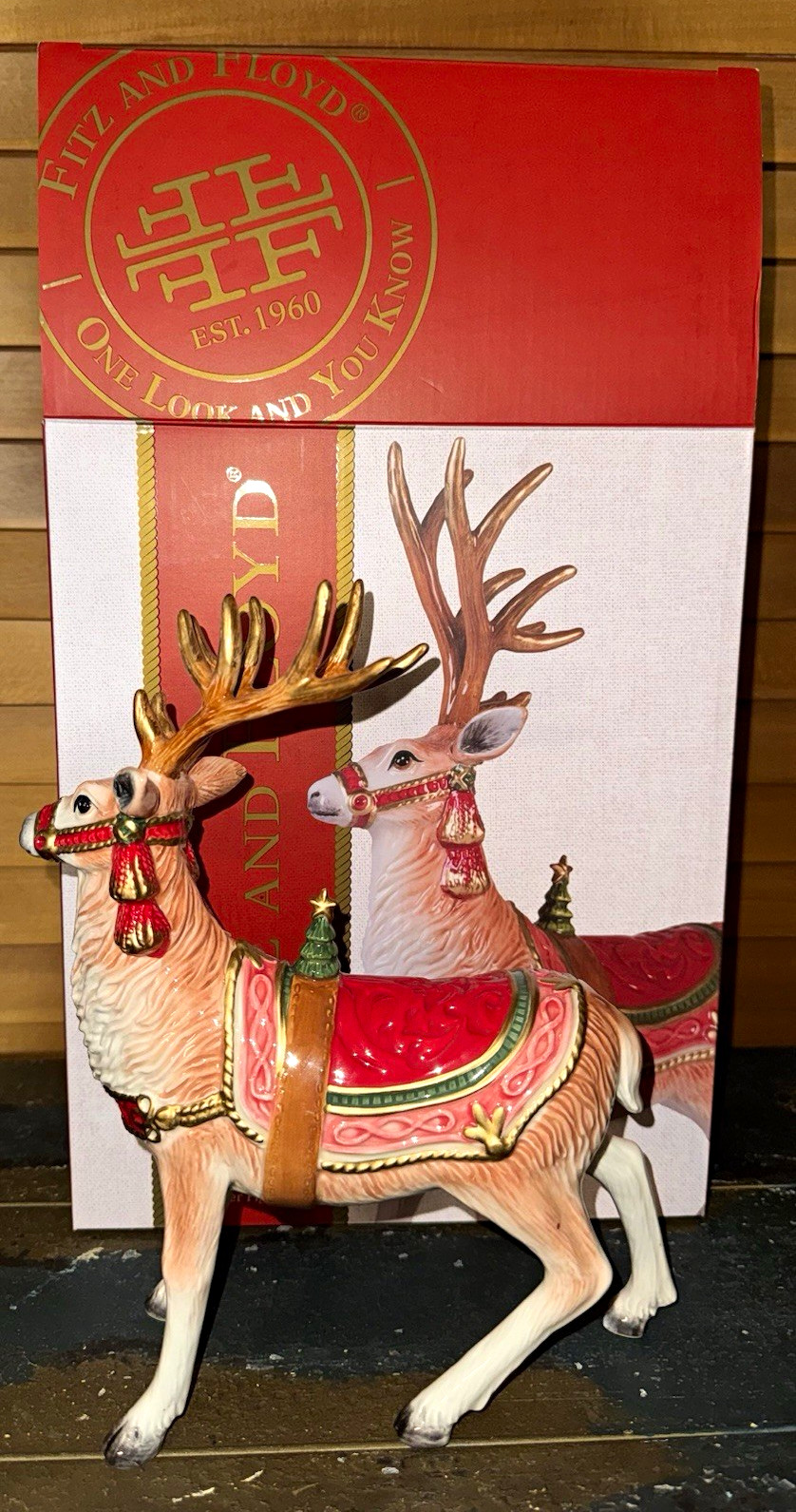 Fitz and Floyd Crimson Holiday Reindeer Figurine 10\ Fitz and Floyd Crimson Holiday Reindeer Figurine 10\