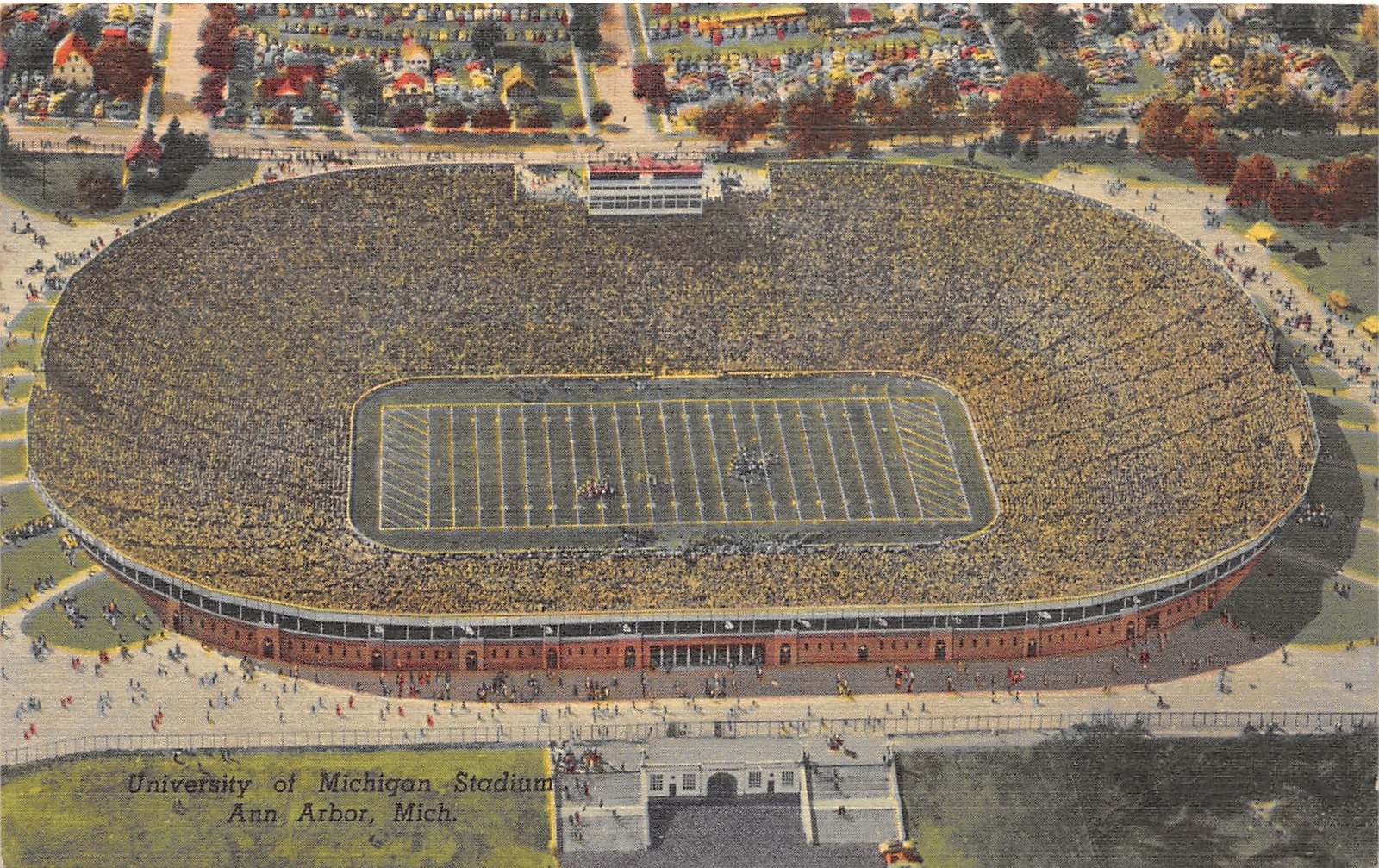 J67/ Ann Arbor Michigan Postcard Linen University Football Stadium  119