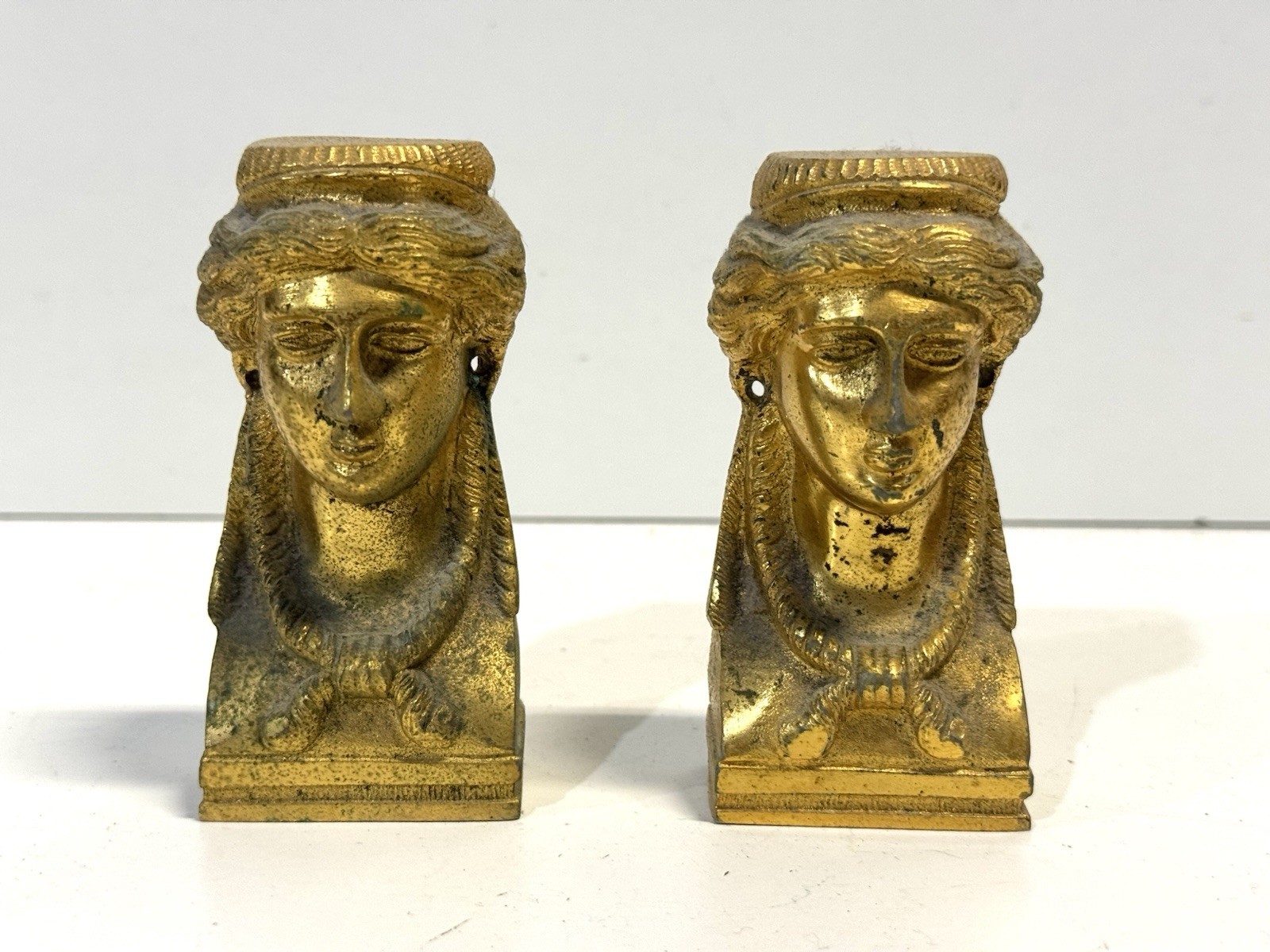 Vintage Brass Ormolu Mounts French Empire Female Figure Caryatid Bust Pair Vintage Brass Ormolu Mounts French Empire Female Figure Caryatid Bust Pair
