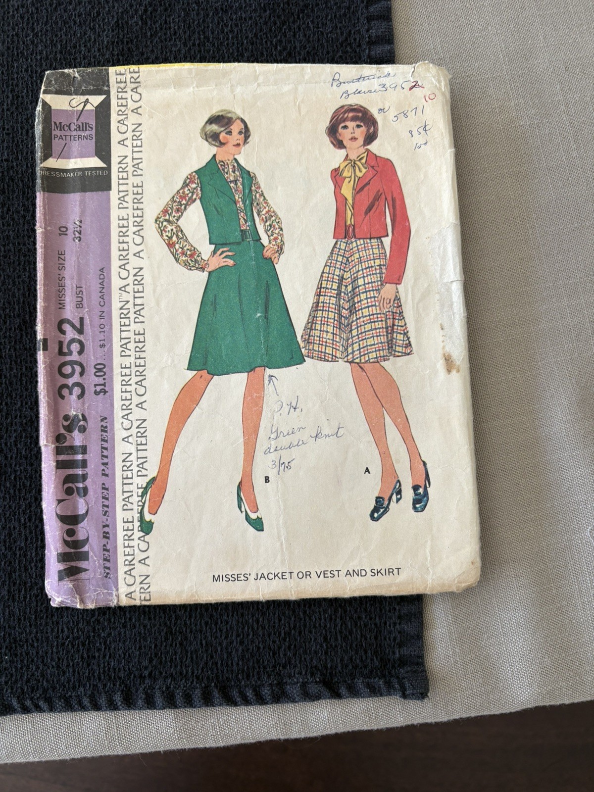 Vintage McCall\'s Pattern 3952 Ladies Jacket Vest & Skirt Size 10 