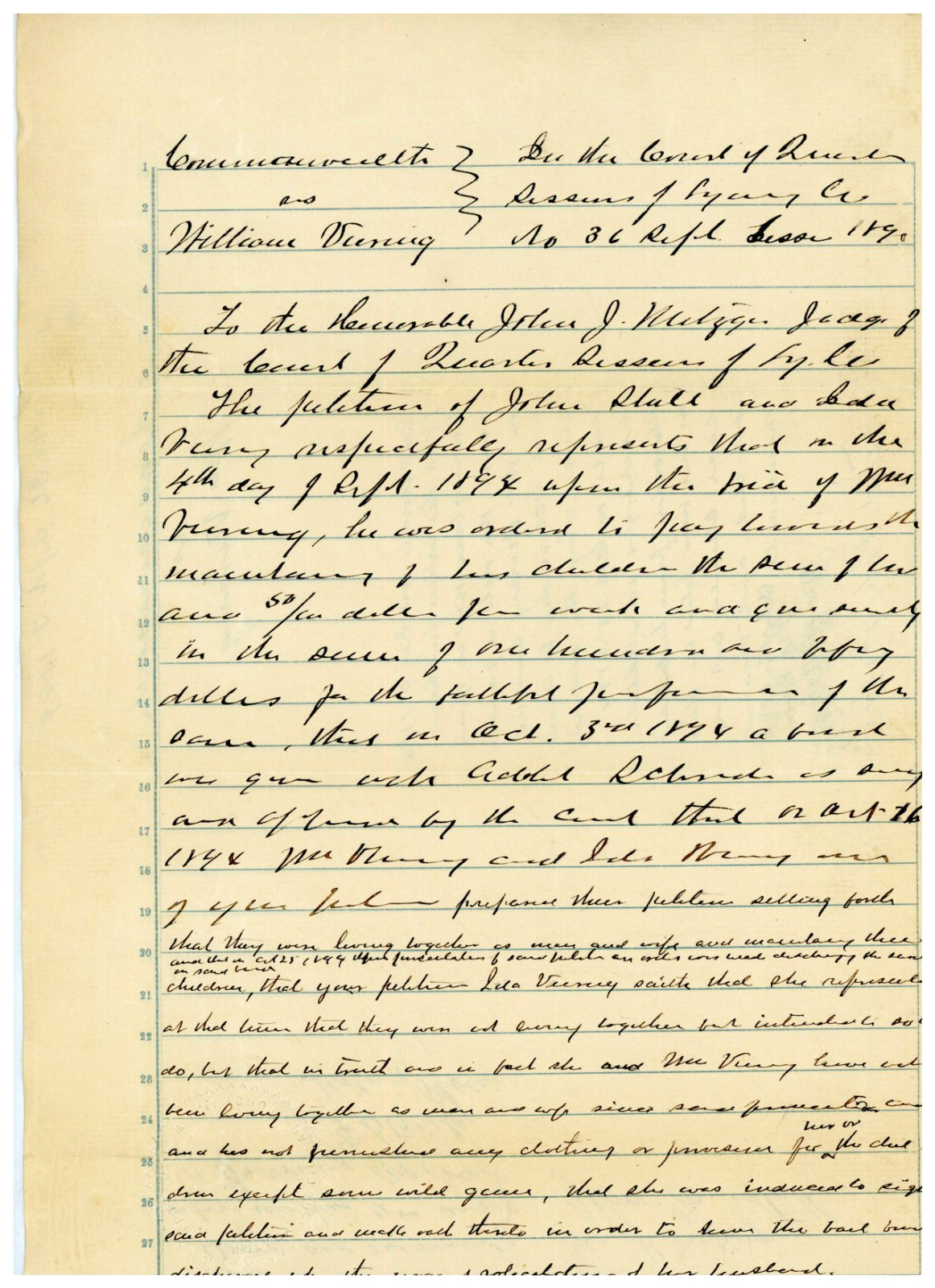 1894 Pennsylvania Court vs. Wm Viering Divorce Child Support John M Stull Signed 1894 Pennsylvania Court vs. Wm Viering Divorce Child Support John M Stull Signed