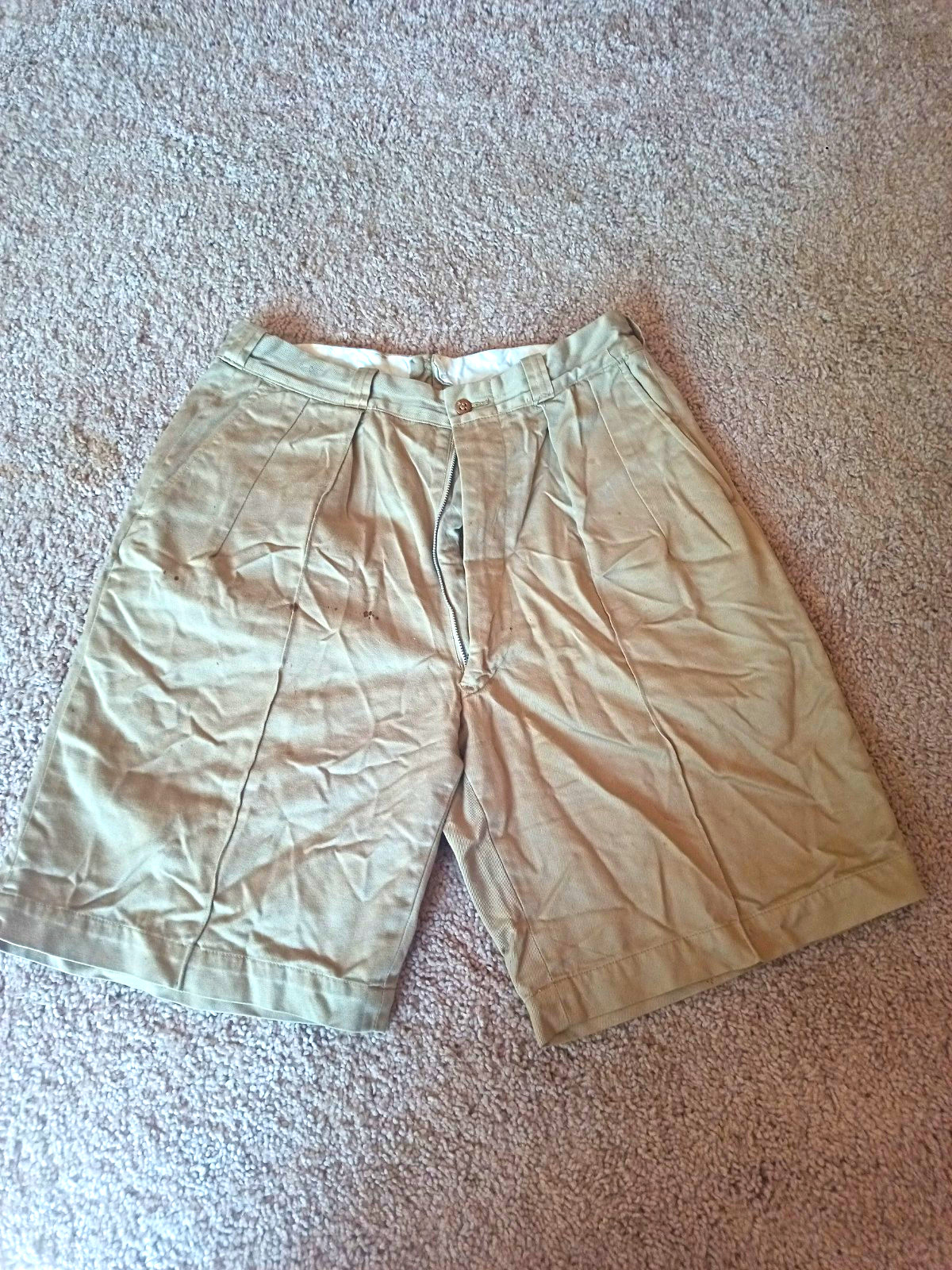 Vtg 1950s US Army Khaki Chino Shorts Pleated Uniform Korea Era Stamped R-3654 32