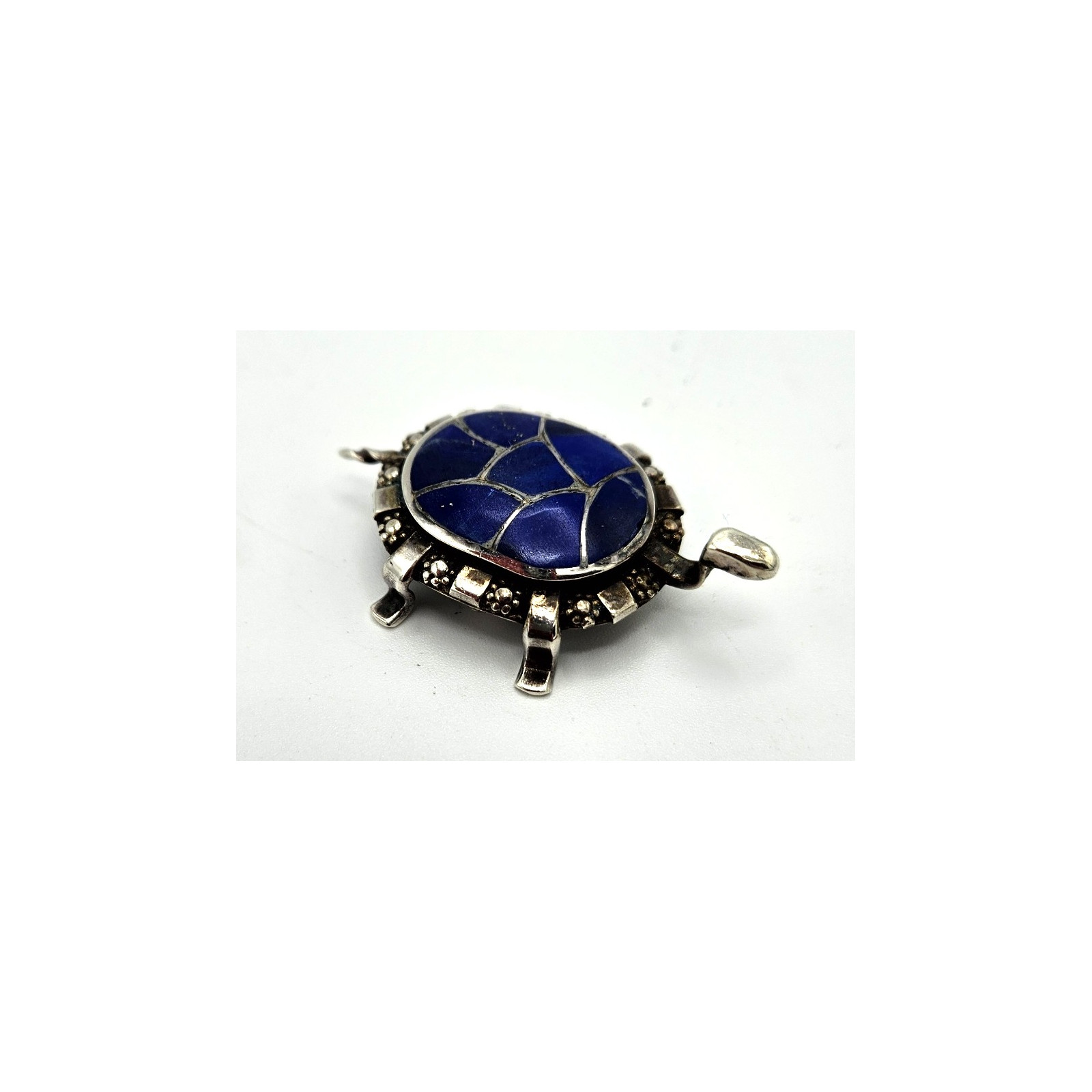 VINTAGE 1997 ZUNI CARMICHAEL C HALOO LAPIS STERLING SILVER TURTLE BROOCH PIN