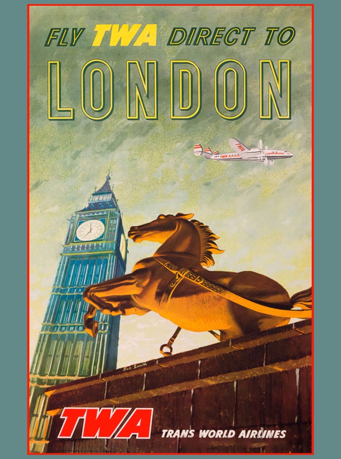 TWA Direct London England Great Britain Vintage Travel Advertisement Poster TWA Direct London England Great Britain Vintage Travel Advertisement Poster