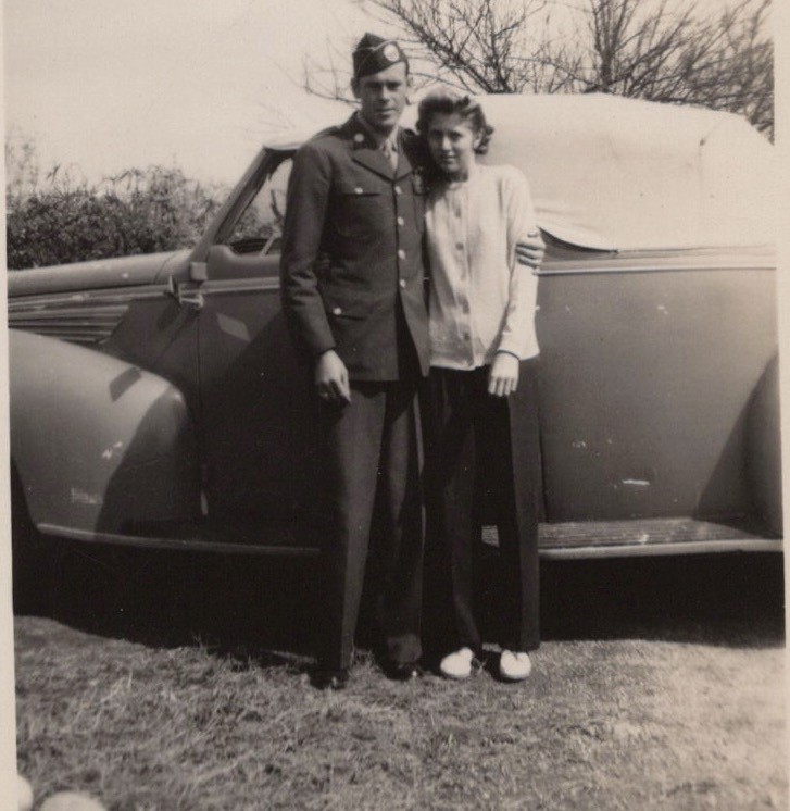 1940s Soldier Pretty Woman Couple Portrait Military Uniform Convertible Car