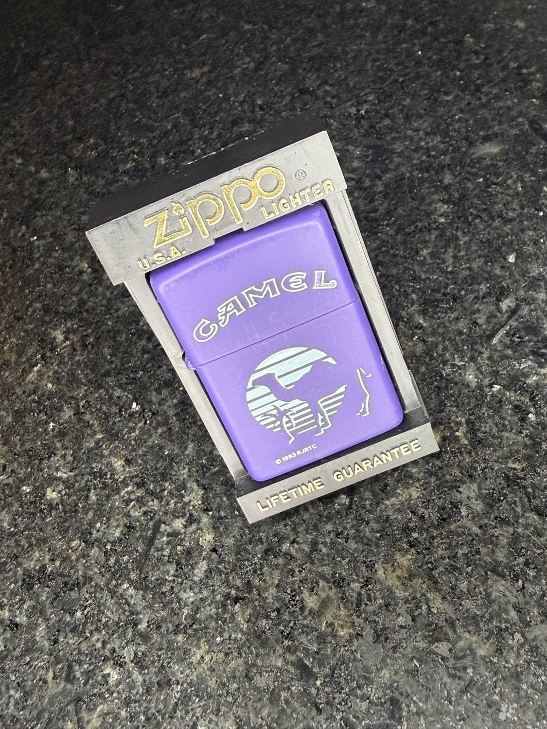 Vintage 1990s Camel Midnight Purple Matte Zippo Lighter Sun Moon Beast Box⁠