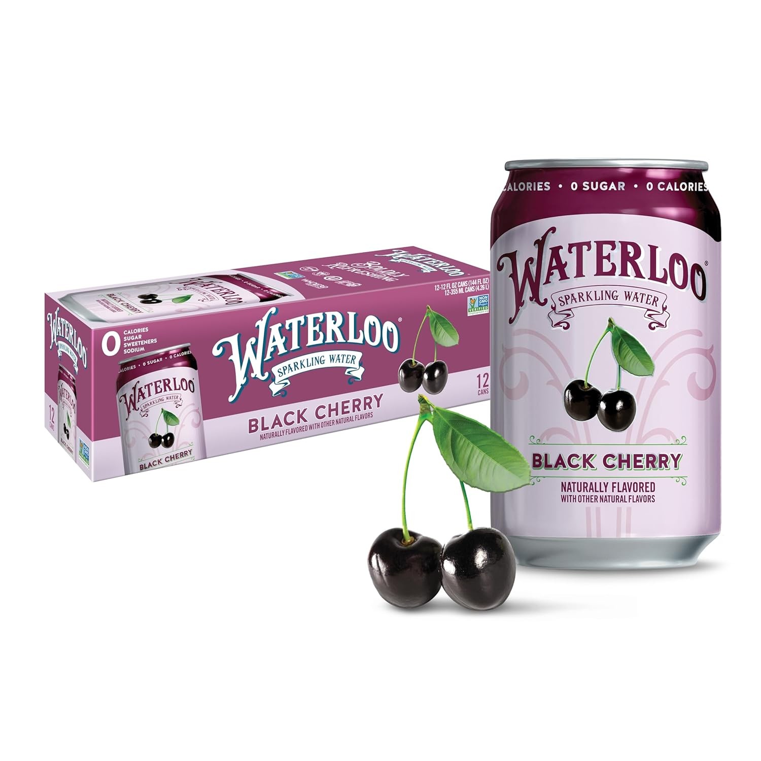 Waterloo Sparkling Water, Black Cherry Naturally Flavored, 12 Fl Oz Cans (Pack o Waterloo Sparkling Water, Black Cherry Naturally Flavored, 12 Fl Oz Cans (Pack o