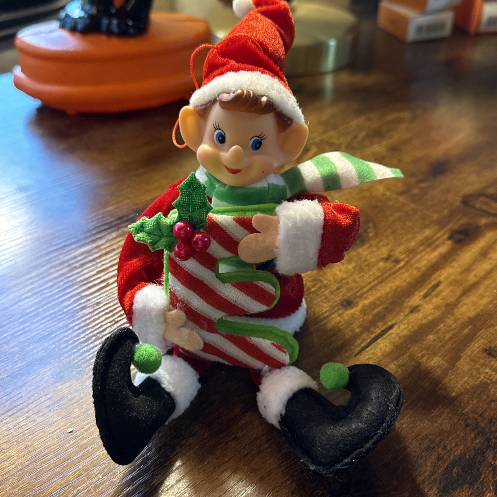 Vintage Style Christmas Elf Pixie Bendable Doll Holding 