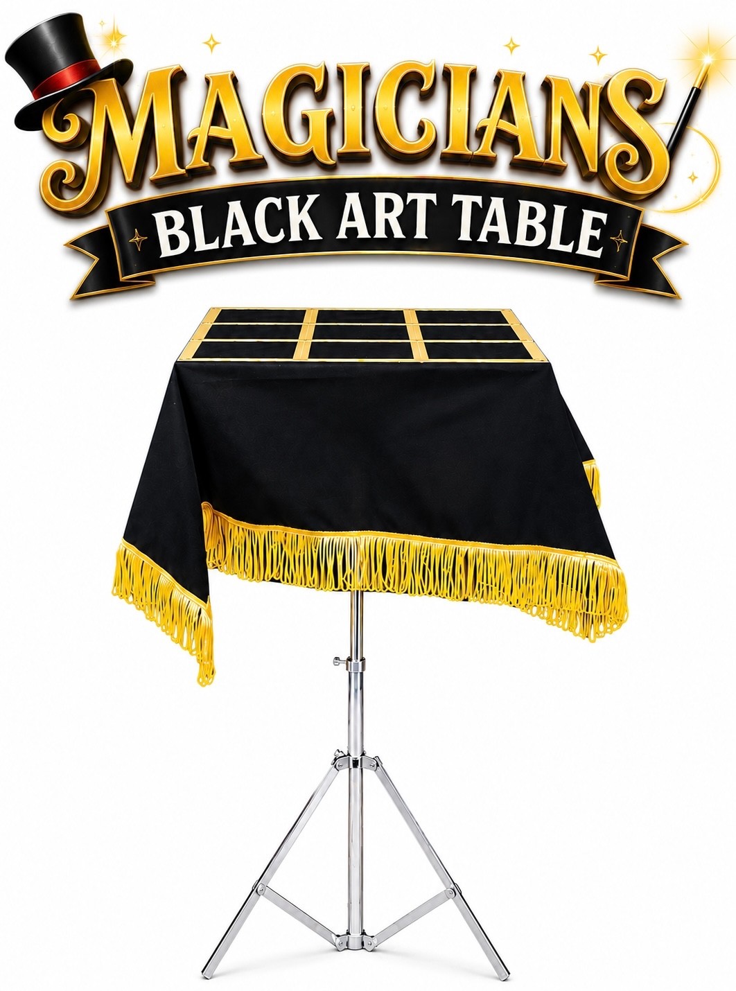 Black Art MAGICIANS MAGIC TRICK TABLE Velvet Top Base Folding Stand Stage Well