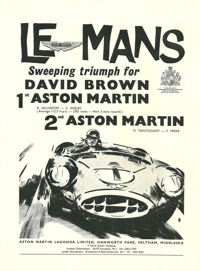 Vintage 1959 Aston Martin DBR1 Le Mans Win Ad Better Than Original Quality Print Vintage 1959 Aston Martin DBR1 Le Mans Win Ad Better Than Original Quality Print