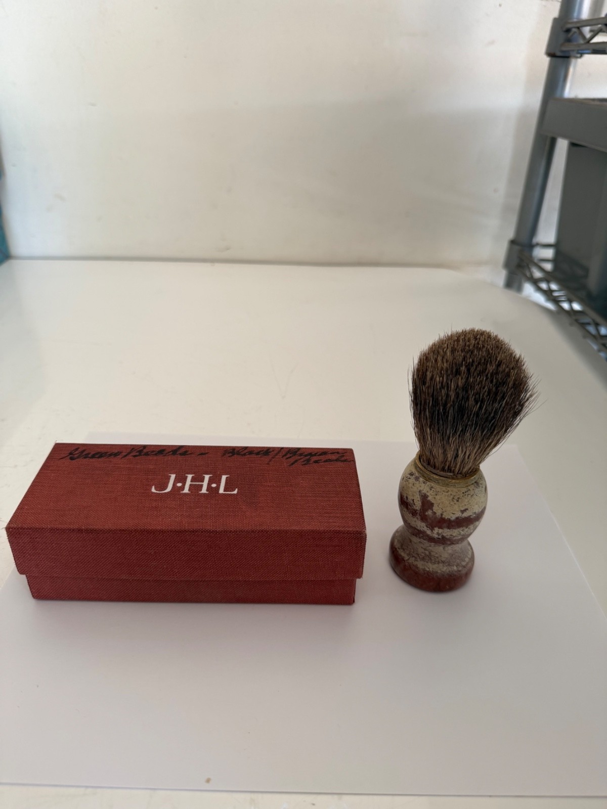 VINTAGE ESTEE LAUDER J-H-L JHL MARBLE SHAVING BRUSH MADE IN ITALY W/ BOX