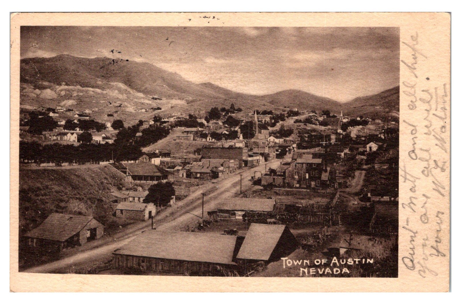 AUSTIN NEVADA TOWN VIEW SCARCE OLD UNDIVIDED BACK POSTCARD