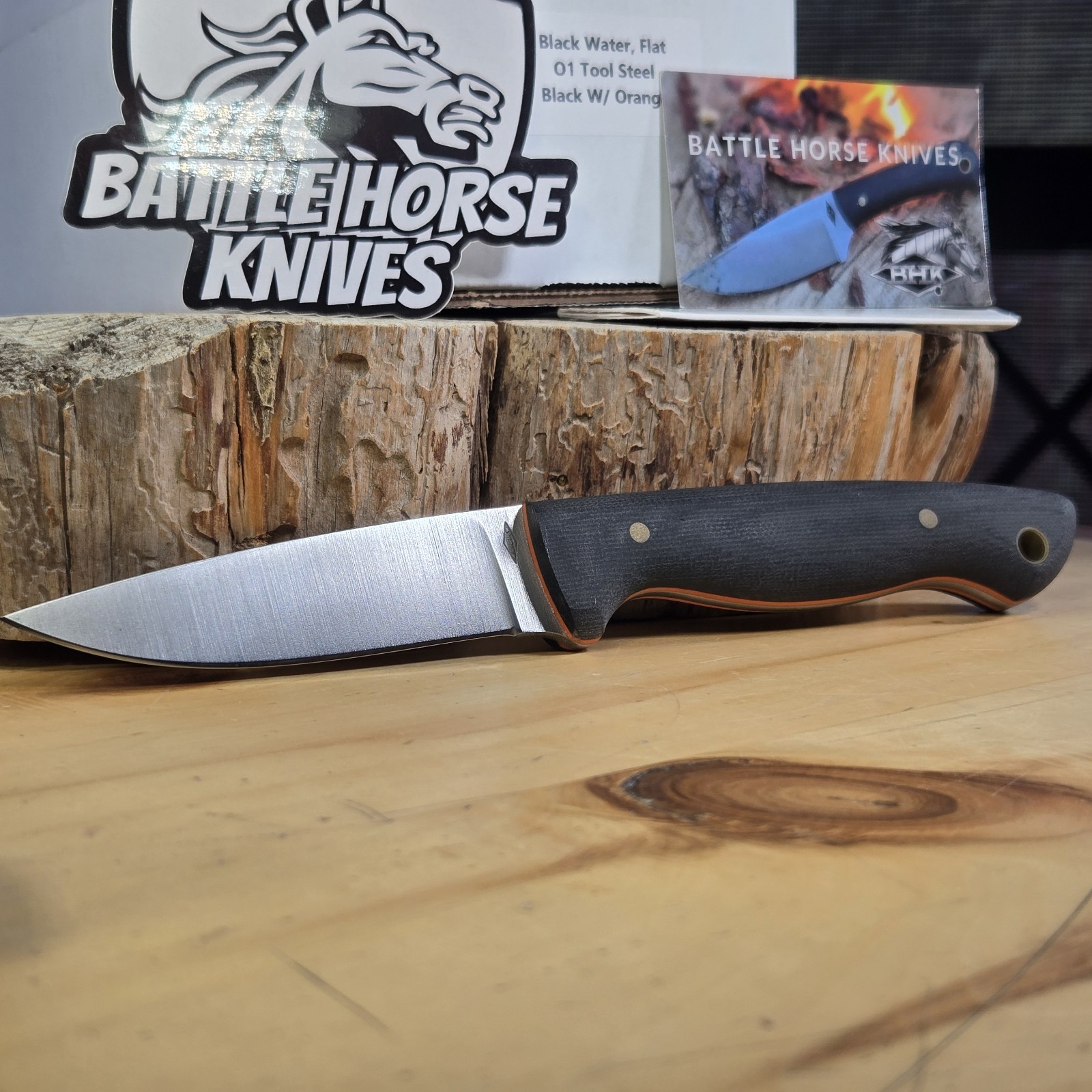 Battle Horse Knives BLACK WATER Flat Orange Liners Black Micarta Handle NEW Battle Horse Knives BLACK WATER Flat Orange Liners Black Micarta Handle NEW