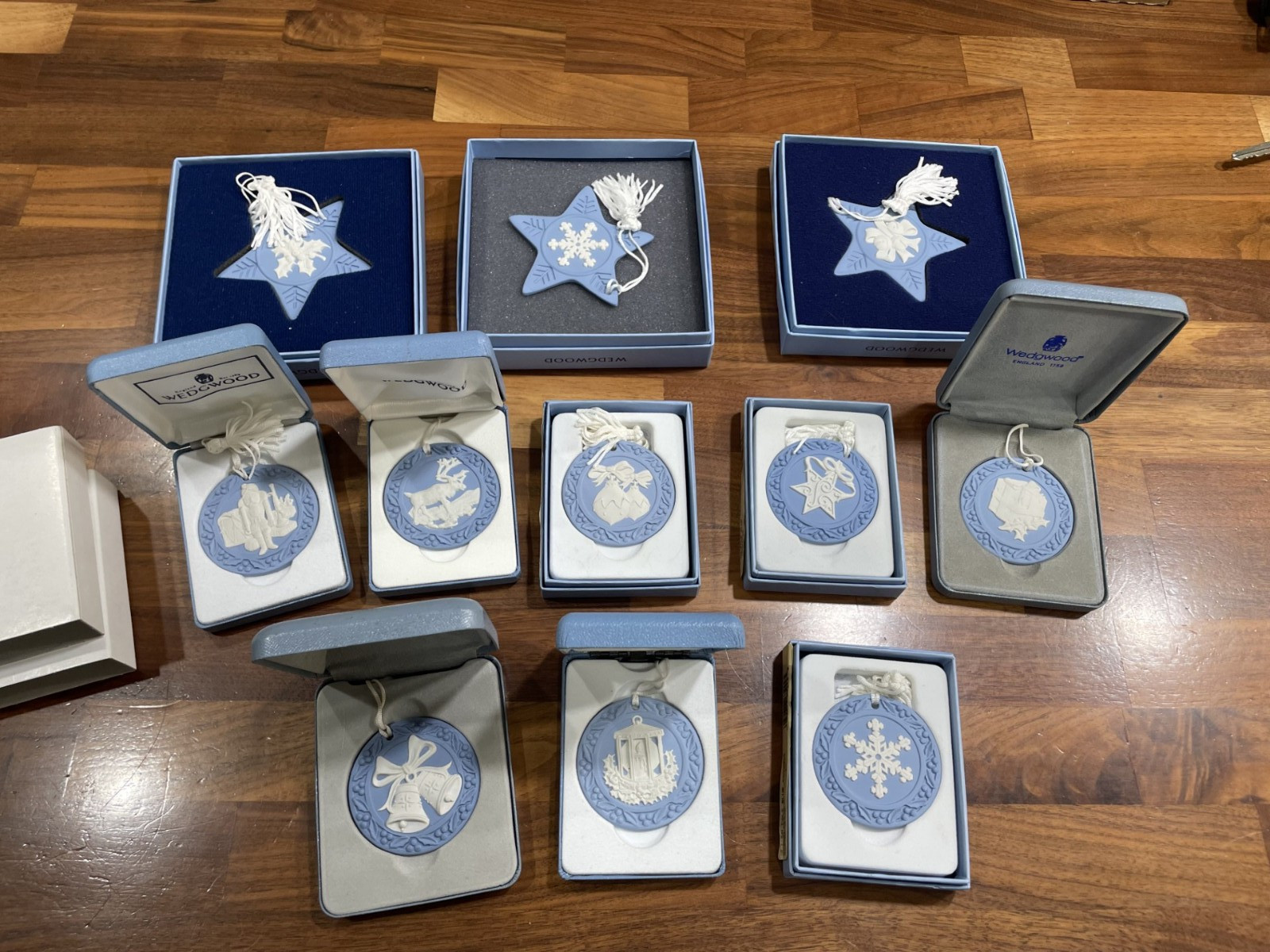 Wedgwood England White & Blue Jasperware Ornaments Lot Of 11 Christmas Vintage