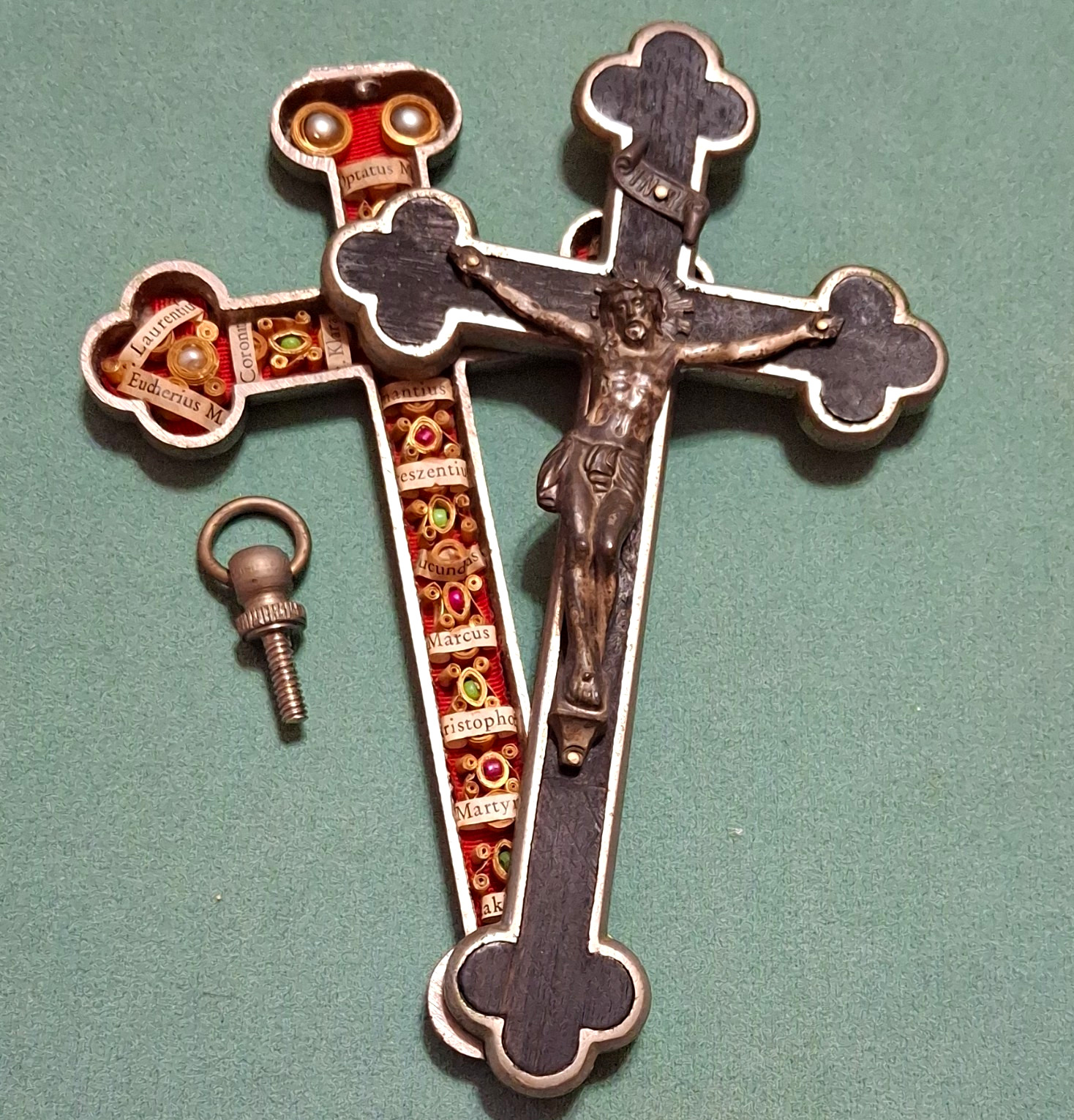 Antique German Reliquary Crucifix Original Pin c. 1920's - 1930's Excellent Antique German Reliquary Crucifix Original Pin c. 1920's - 1930's Excellent