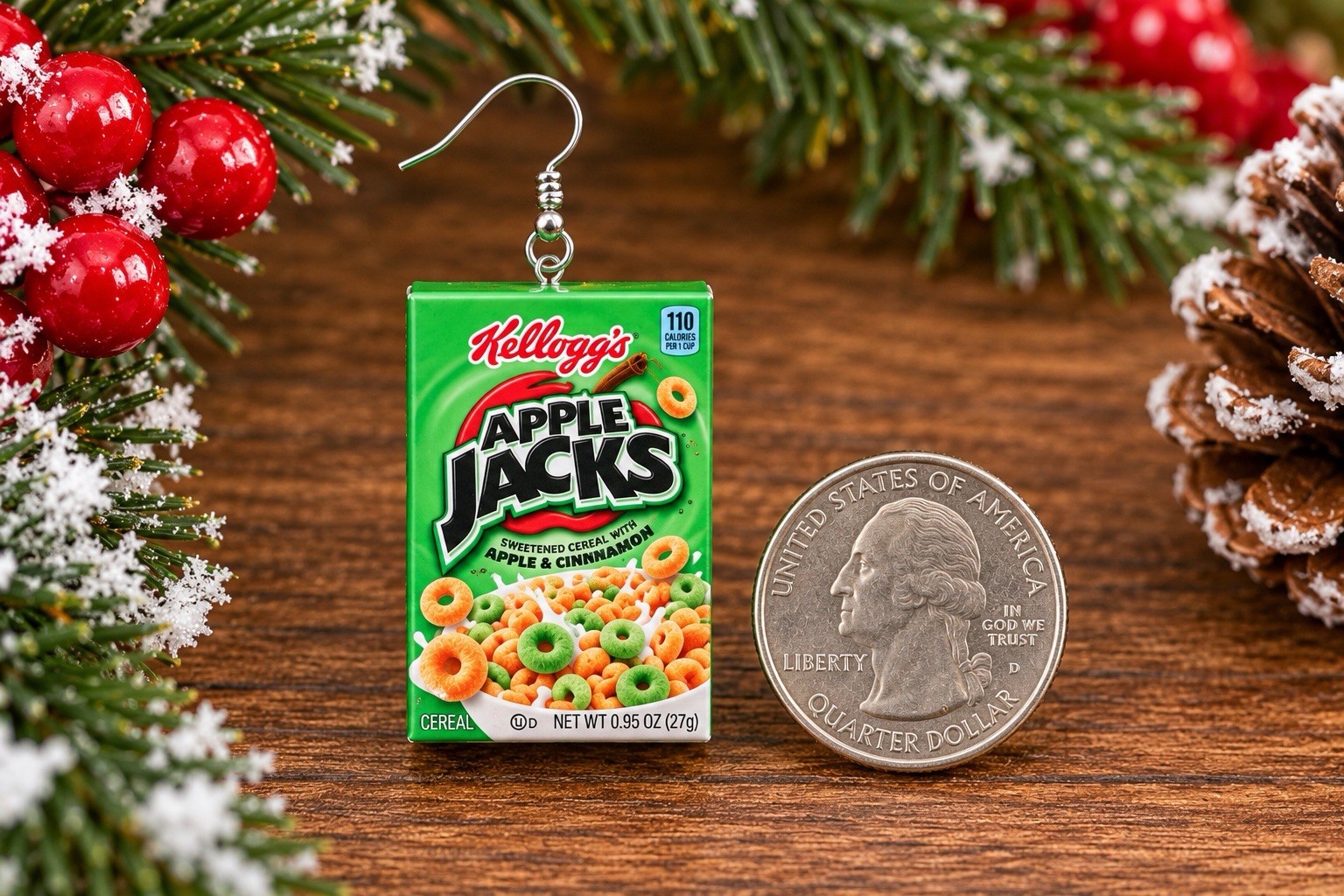 Miniature Kellogg’s Apple Jacks Cereal Box Christmas Tree Ornament Tiny Food Dec