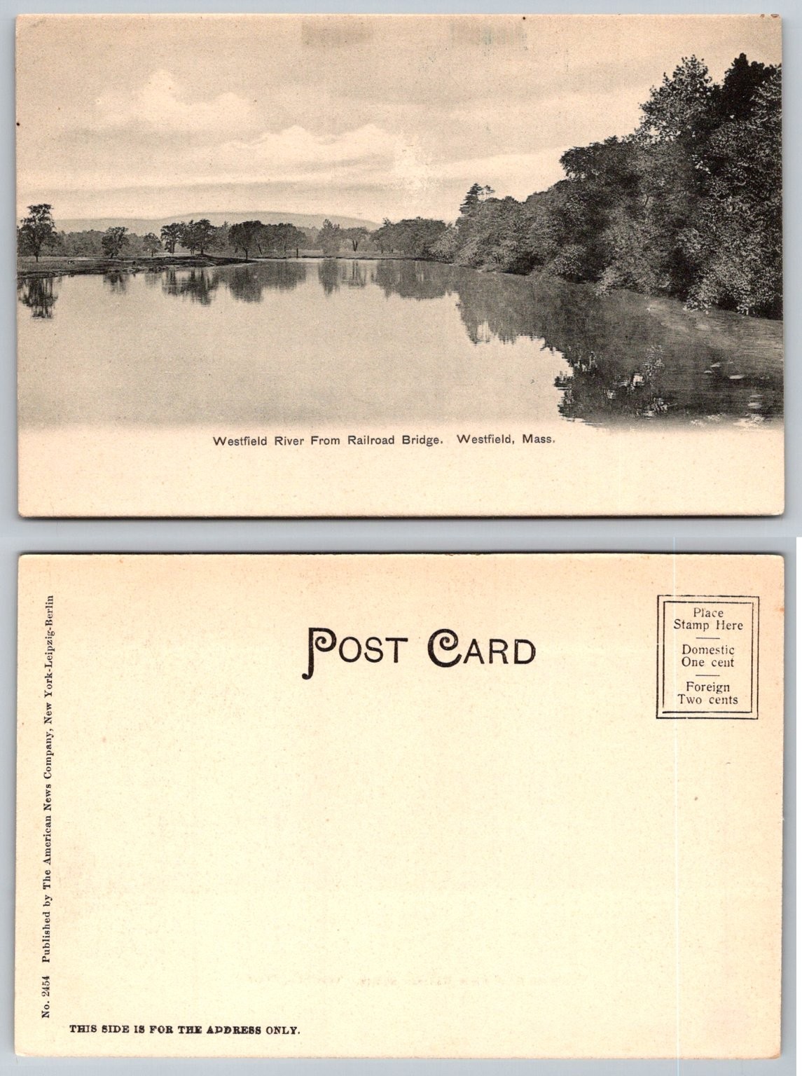 Westfield River From Railroad Bridge MA Postcard American News Co. 1907-1915