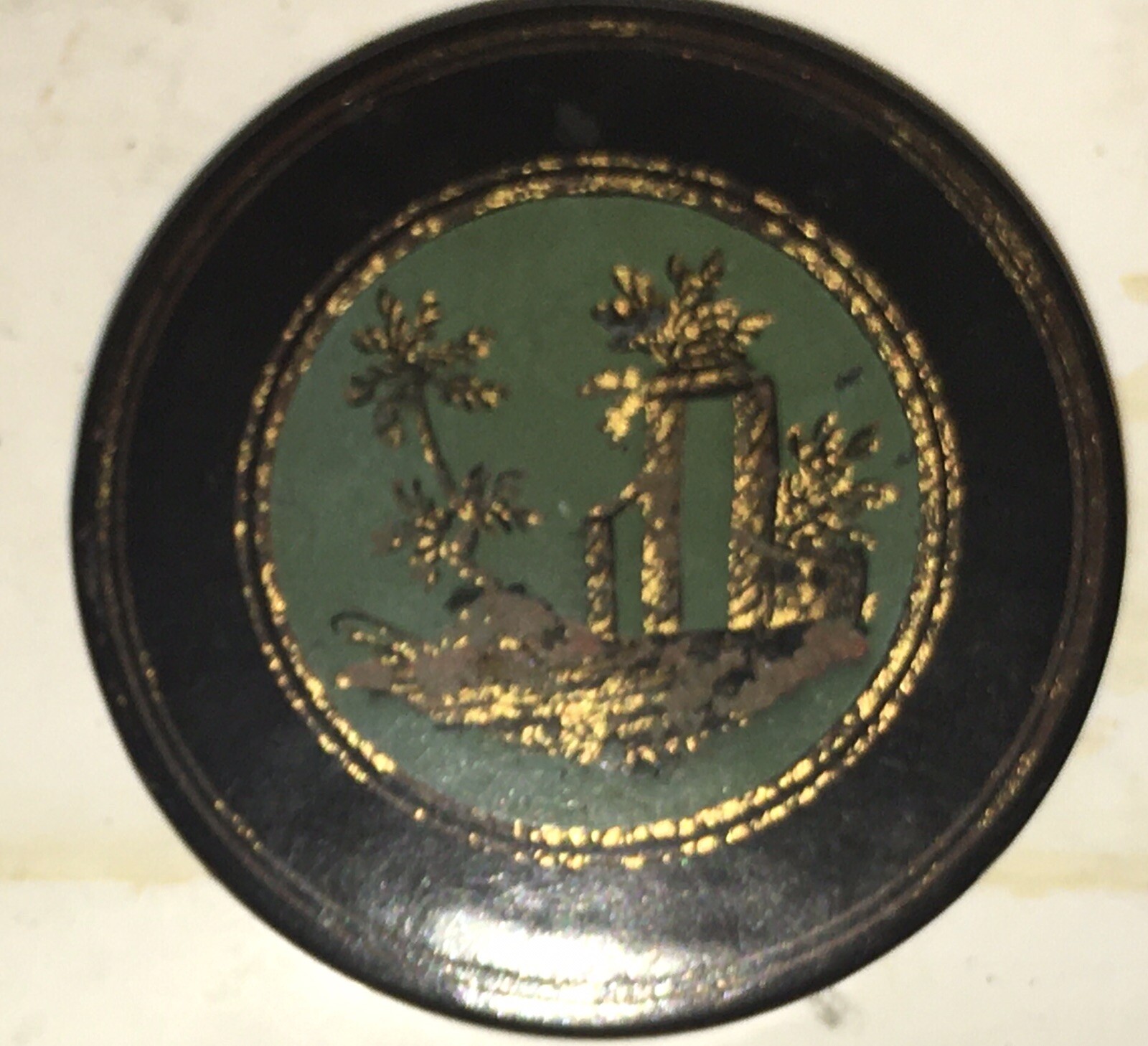 Antique Snuff Box Hand Painted Paper Mache Greek Ruins Scene 18/19ThC Grand Tour