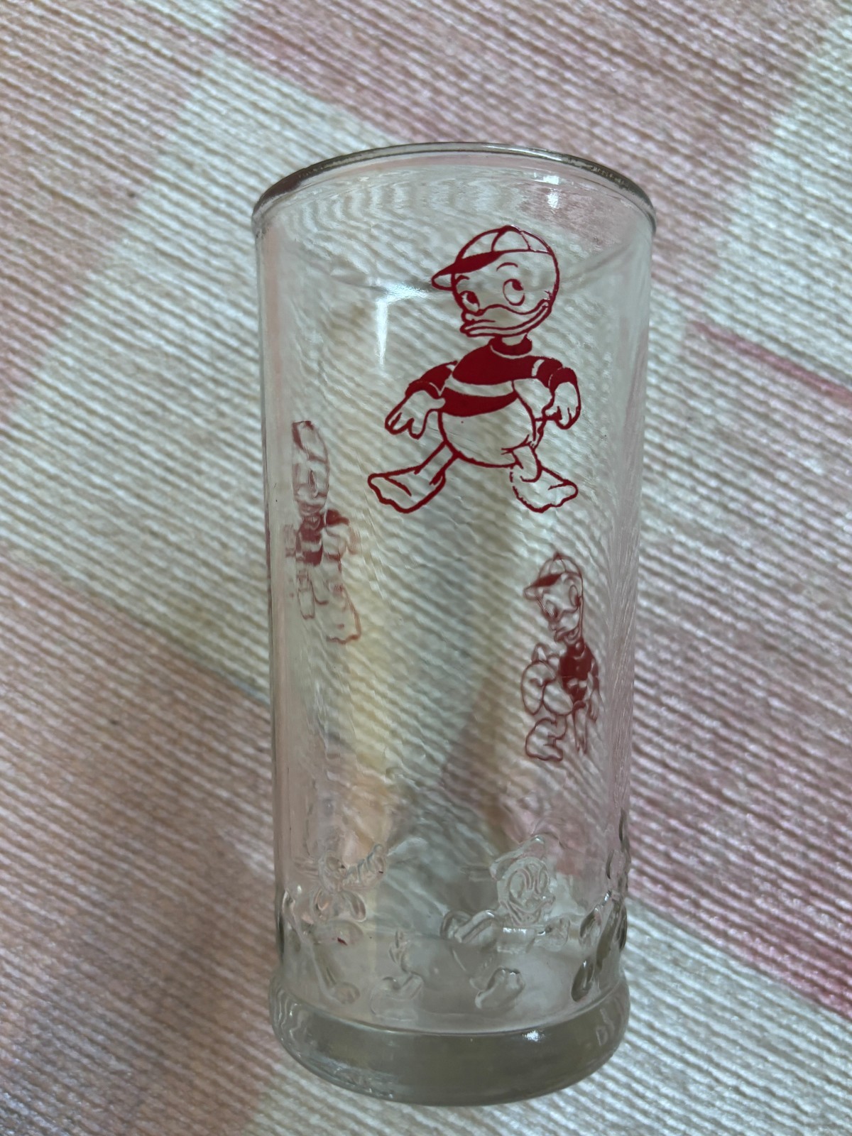 Vintage Red Walt Disney Huey Dewey Louie Glass RARE