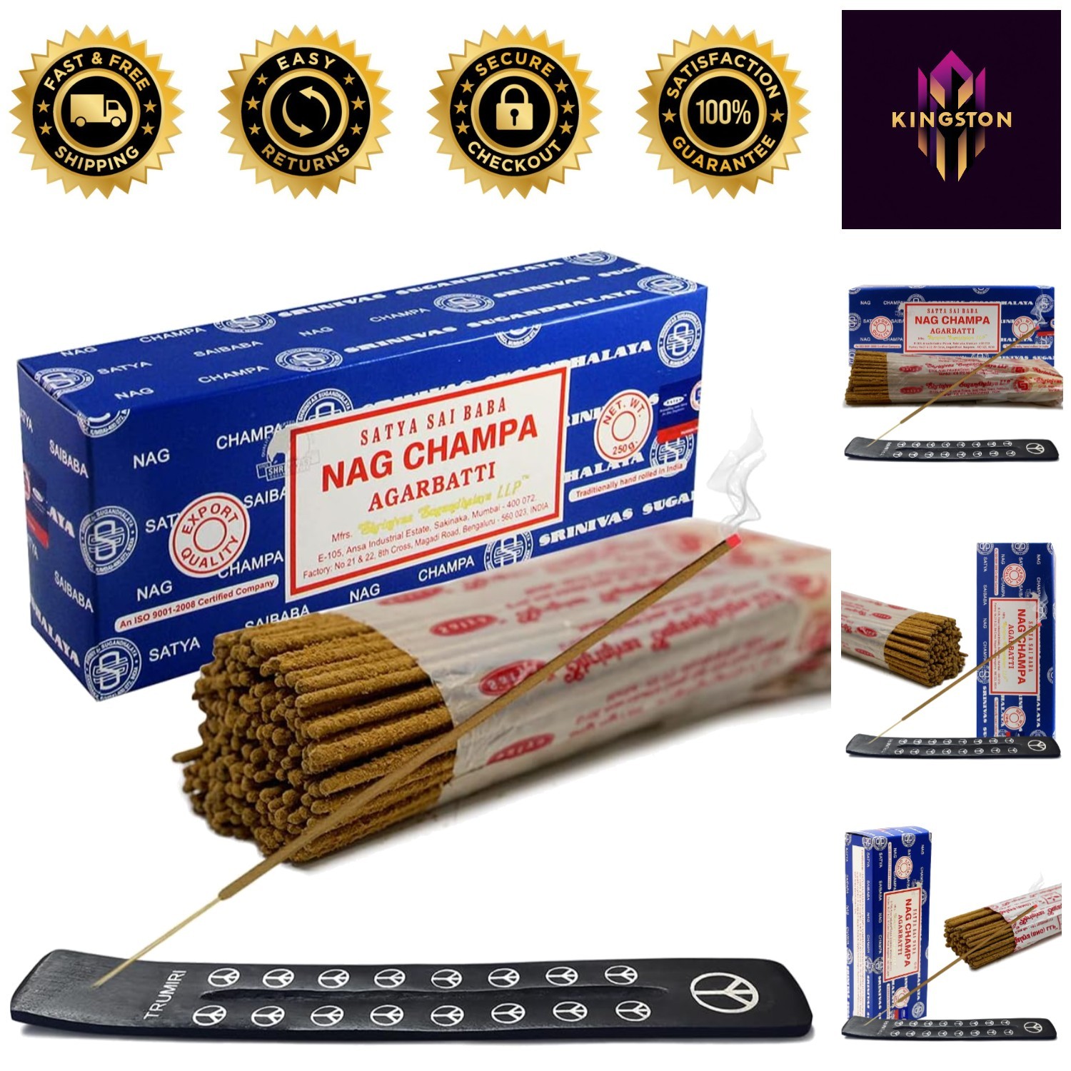 Satya Sai Baba Nagchampa 250g Incense Stick Holder Set - Eco-Friendly Fragrance