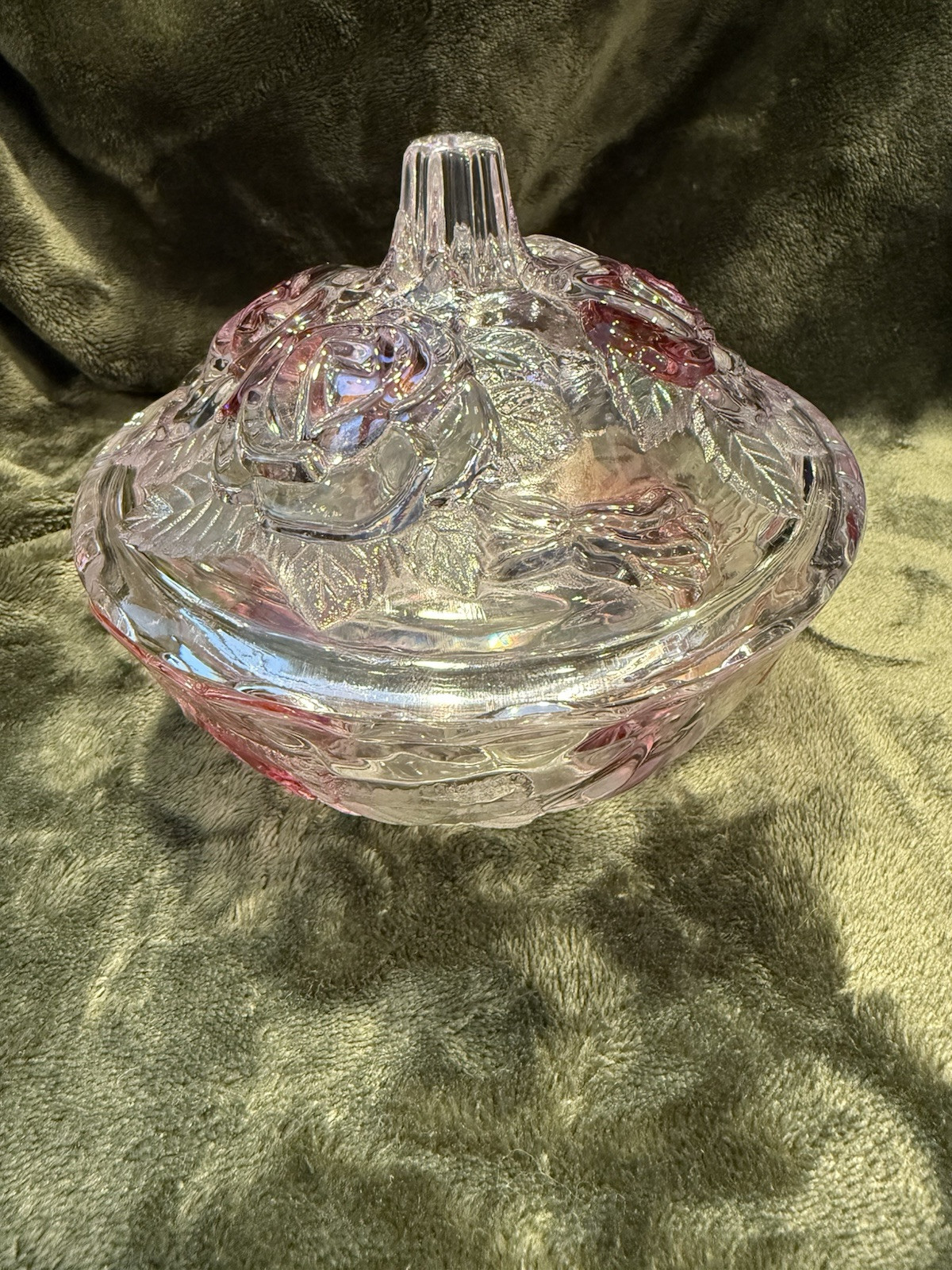 Vintage Studio Nova Crystal Japan Flower Candy Dish with Lid. 