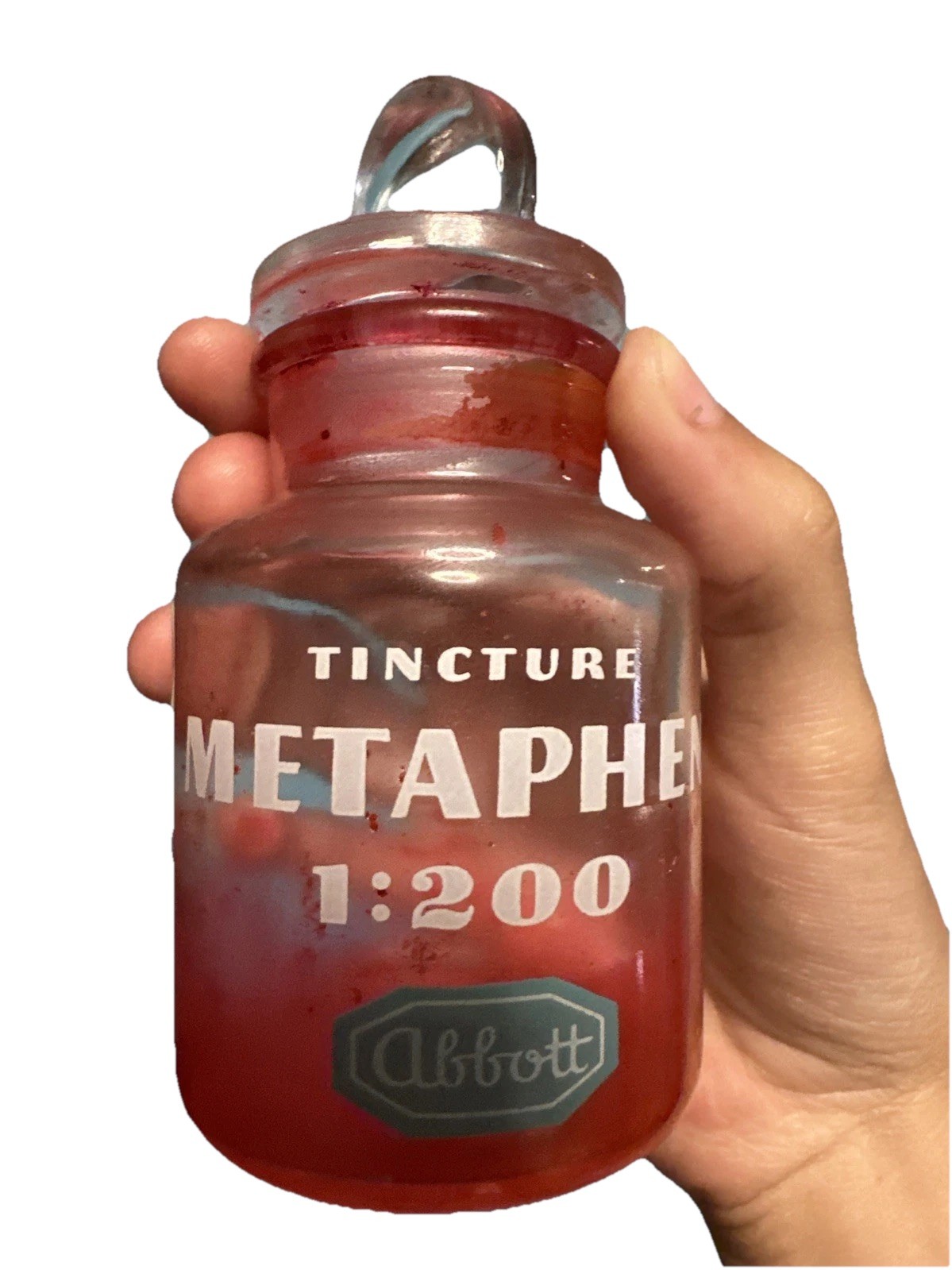 Vintage Tincture Metaphen 1:200 Abbott Glass Jar with Lid Stained Red/Pink Rare